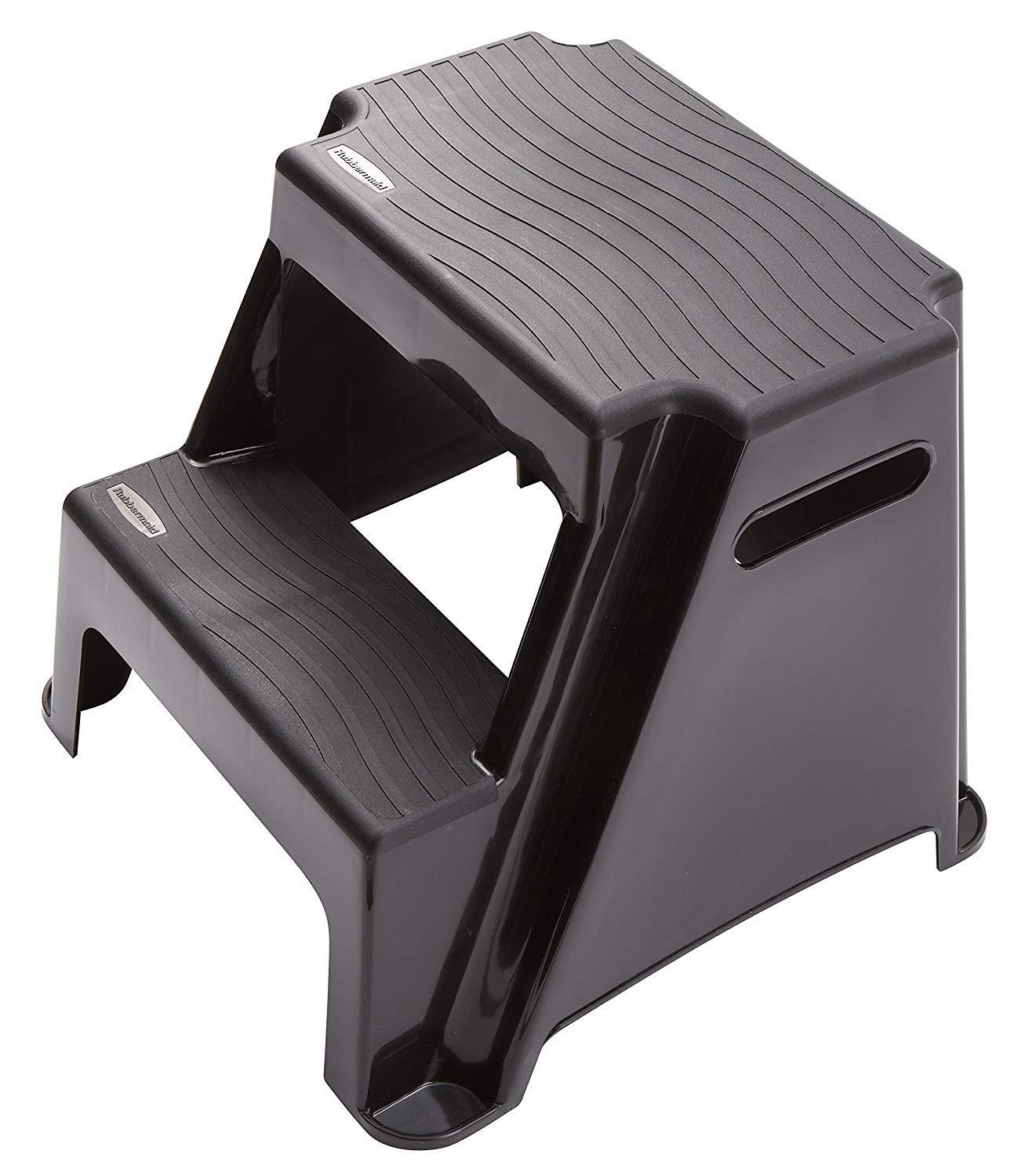 Rubbermaid Rubbermaid 2 Molded Plastic Step Stool, Lightweight Resistant Treads and Non-Slip Feet, 1 Piece, Black