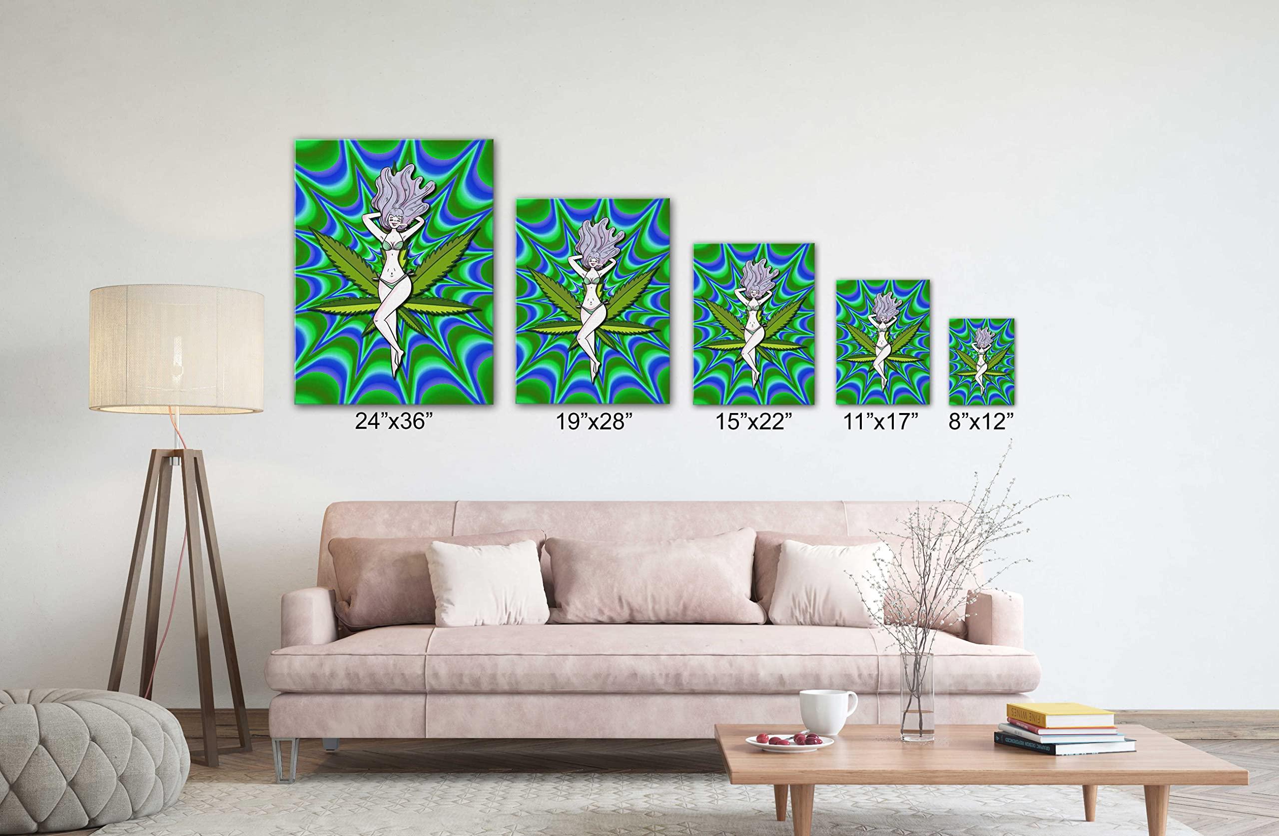 SpiritualHands SpiritualHands Trippy Room Decor, Stoner Room Decor, Hippie Art, Stoner Pothead Poster Framed Canvas (Stoned in Bikini, 40\" x 60\" - Ready to Hang)