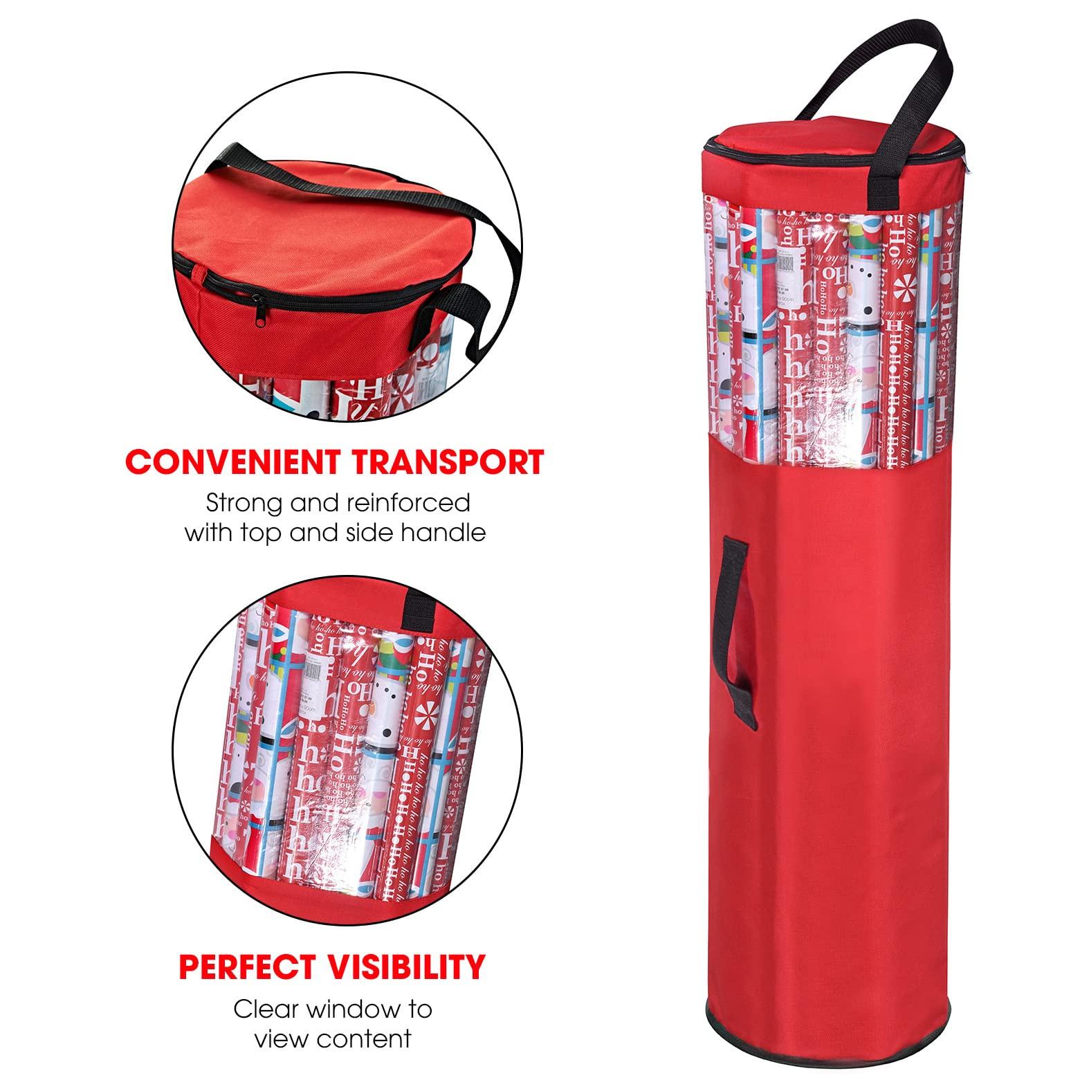 Primode Primode Wrapping Paper Storage Bag | Wrapping Paper Organizer Under Bed for Storing Multiple Rolls of Gift Wrap, 42 Length Container Constructed of Durable 600D Oxford Material (Red)