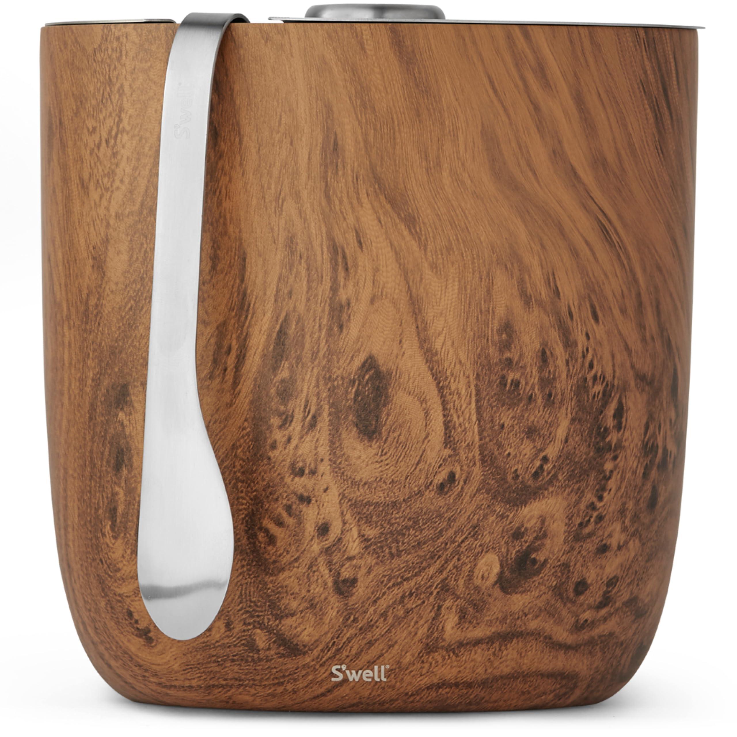 S'well S'well Stainless Steel Ice Bucket with Tongs - Holds 68oz of Ice - Teakwood - Triple-Layered Vacuum-Insulated Container Designed to Keep Ice Colder, Longer - BPA-Free Designer Barware Accessories