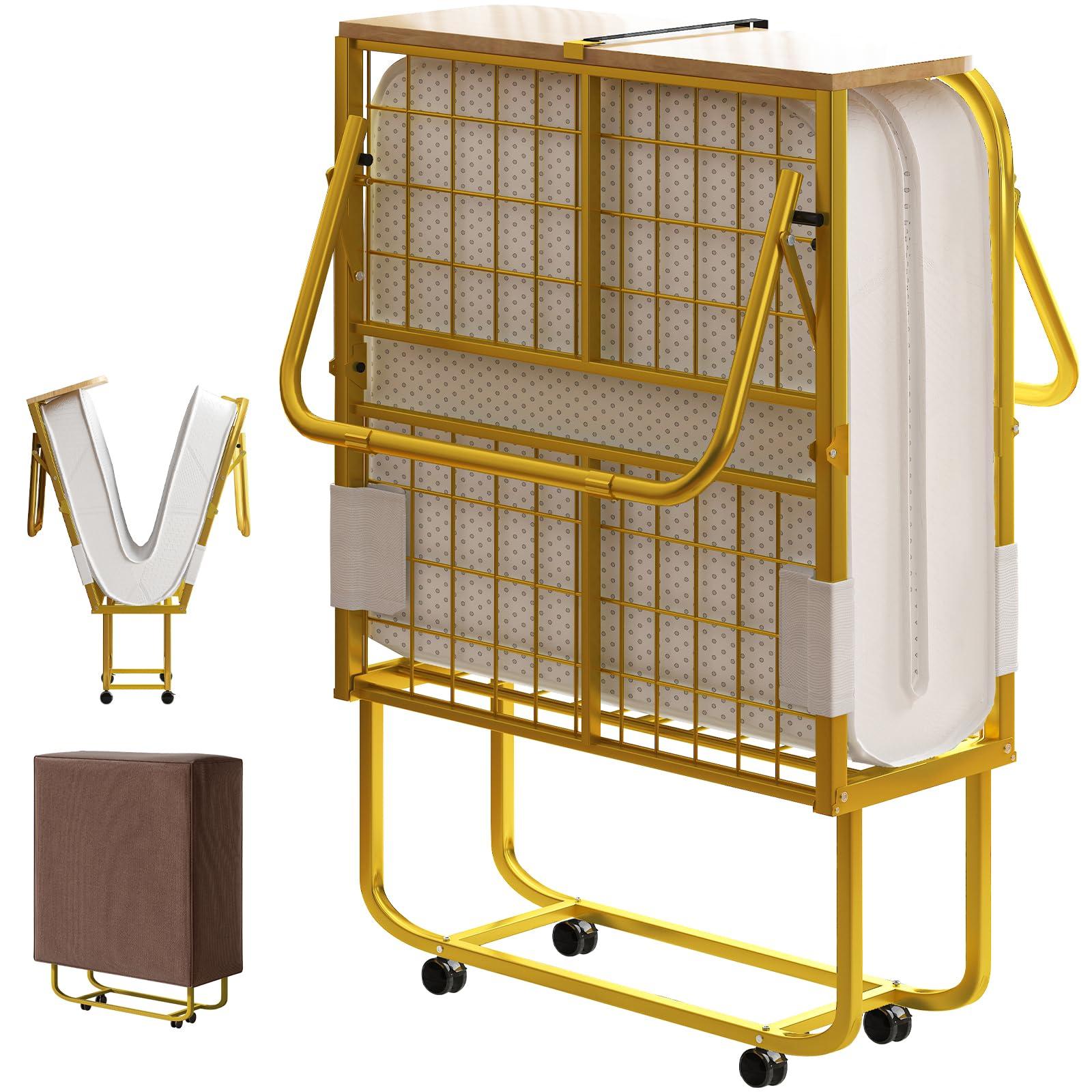 PUREMIND PUREMIND Folding Bed with 5 Mattress & Baffles, Twin Size 75x 45 Portable Bed Rollaway Beds for Adults, Fold up Bed with Metal Frame Space-Saving Guest Bed for Living Room/Apartment/Office