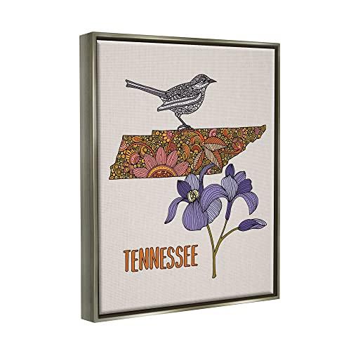Stupell Industries Stupell Industries Intricate Tennessee State Iris Floral Pattern Bird Floating Framed Wall Art, Design By Valentina Harper