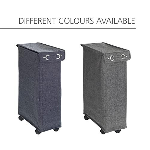 WENKO WENKO Slim Laundry Basket with Wheels, Thin Laundry Hamper, Rolling Laundry Bin with Lid, Space Saving Narrow Laundry Hamper for dirty Clothes Storage, 23.6 x 15.8 x 7.3 in, Gray