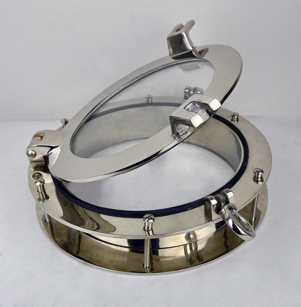 Nautical Tropical Imports Nautical Tropical Imports 12 Inch Nickel Finish Over Solid Brass Heavy Porthole Window with 2 Inch Deep Flange Functional