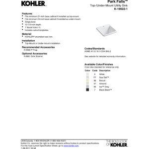 Kohler KOHLER 19022-1-0 Park Falls Top Mount or Undermount Single-Bowl Utility Sink, 21\" Cast Iron Dual-Mount Utility Sink, White