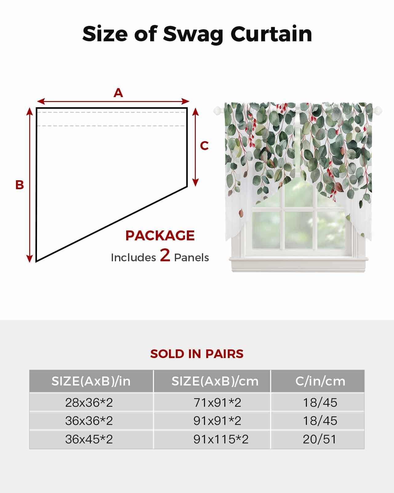 Falaniique Eucalyptus Sage Swag Curtains 36 Inch Length 2 Panels Set,Semi-Sheer Half Small Kitchen Cafe Window Curtain Drapes Rod Pocket Bathroom Valance Rustic Chic Greenery Plant Spring Summer 56" Wx36 L