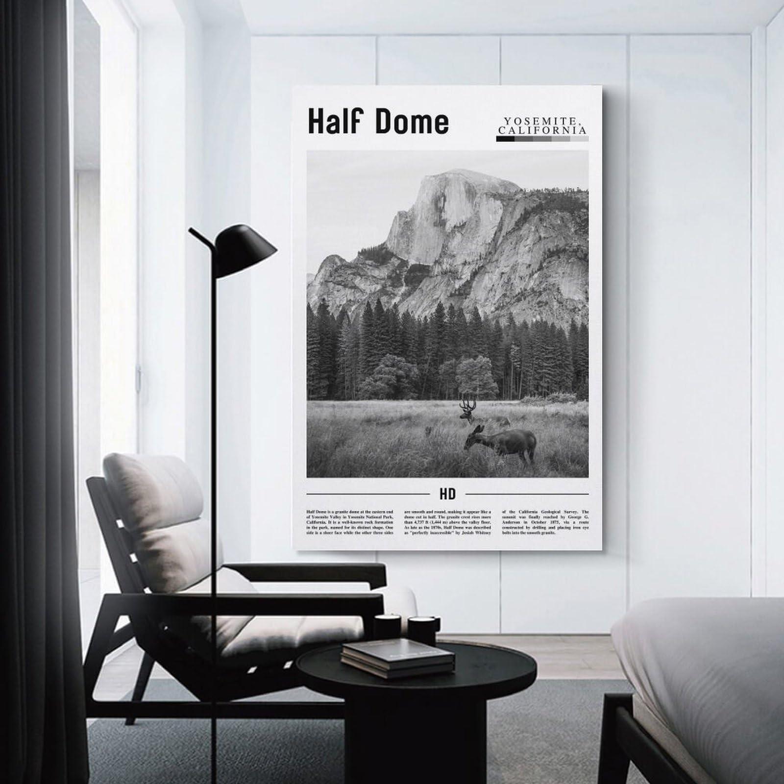 ZejaL ZejaL Half Dome Black And White Travel Landscape Poster California City Wall Art Room Aesthetic Poster for Room Aesthetics Canvas Wall Art Poster And Print 24x36inch(60x90cm)