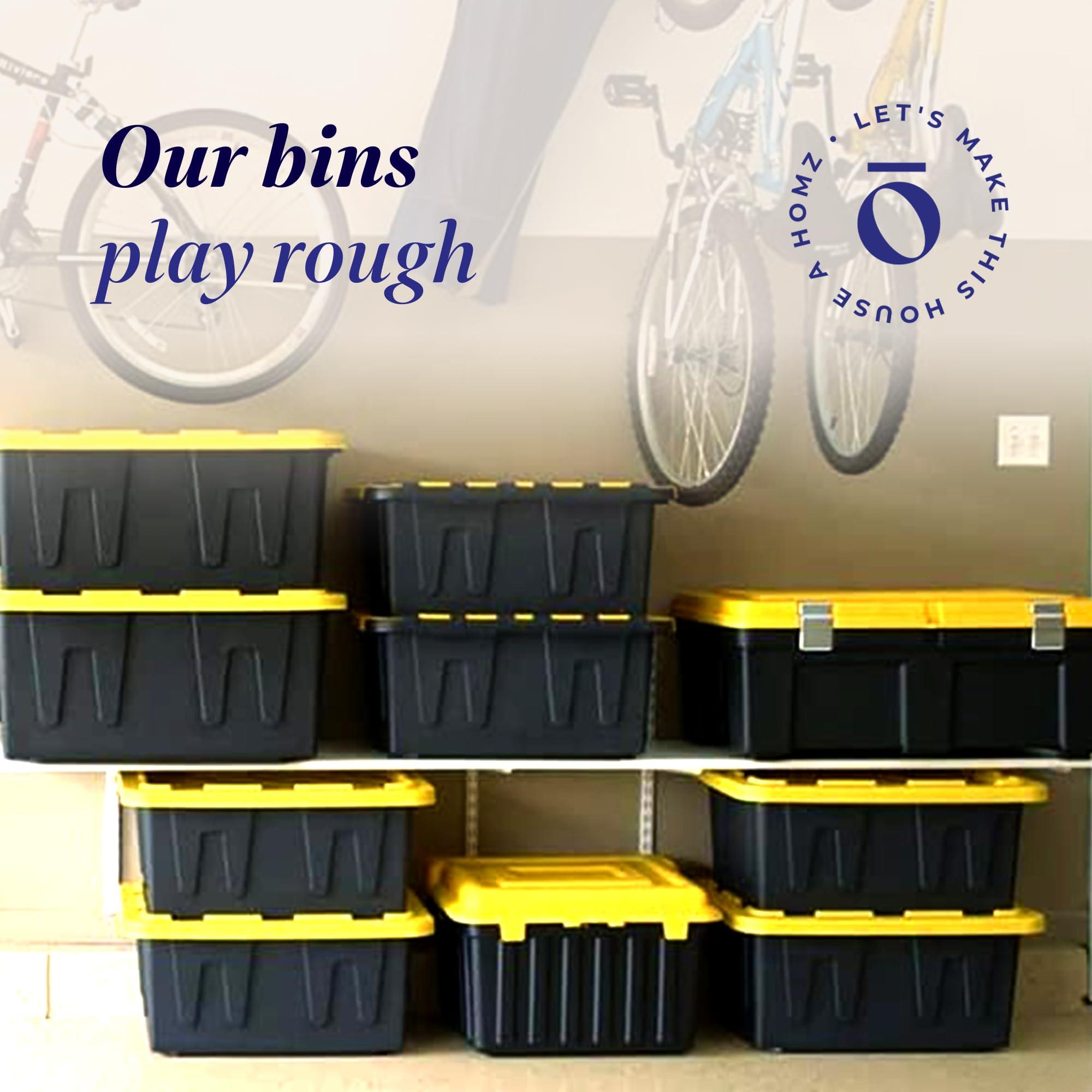 HOMZ HOMZ 2-Pack Durabilt, Heavy Duty Plastic Storage Bins with Lids, 27 Gallon, Black/Yellow