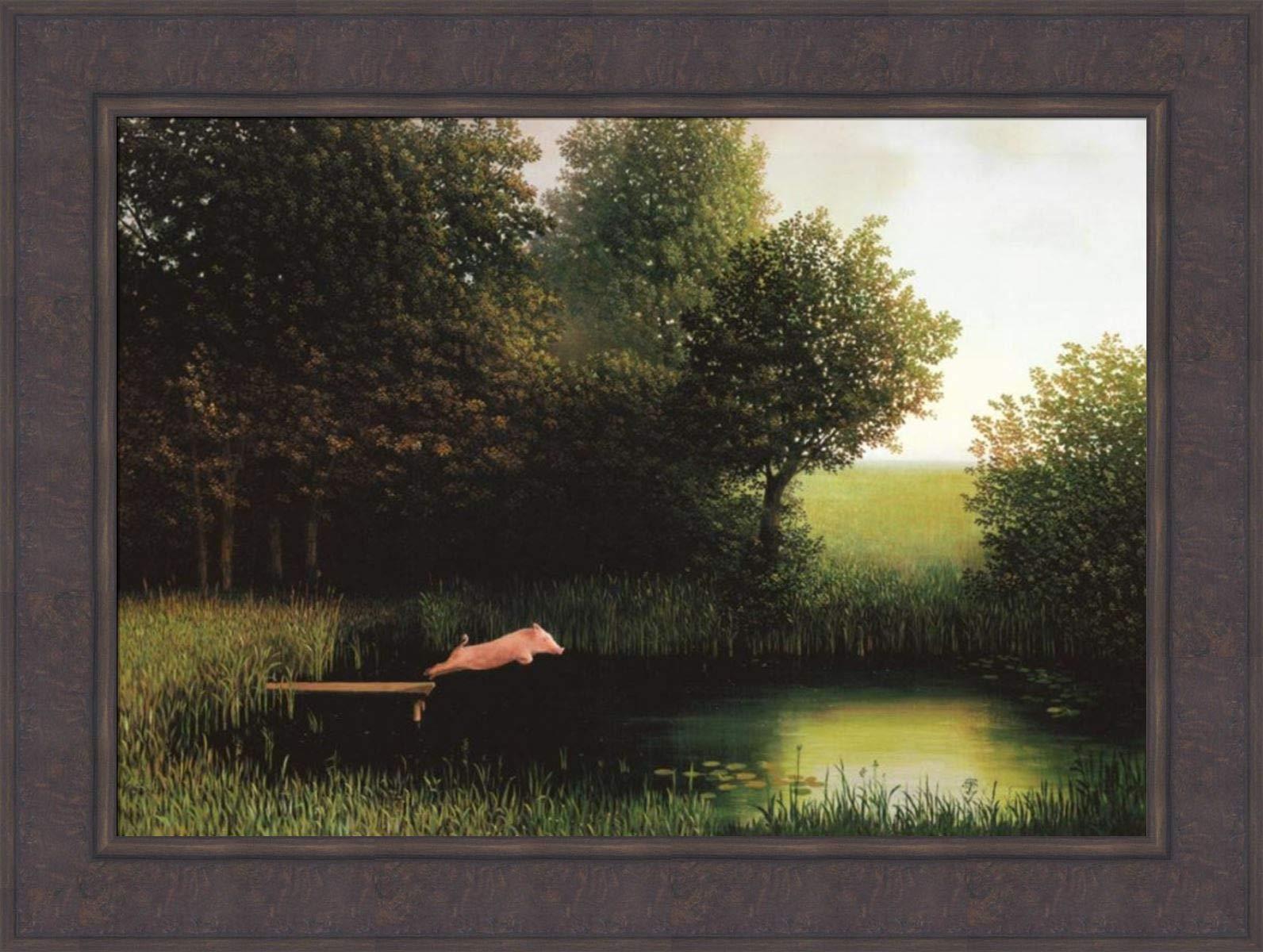 Home Cabin Decor Diving Pig by Michael Sowa 24x33 Kohler's When Pigs Fly Humorous Fantasy Framed Print Art Picture