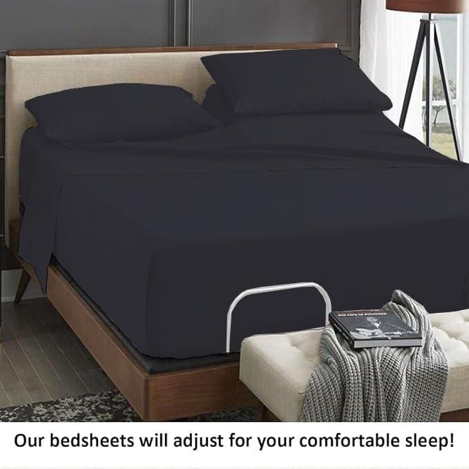 OnlineBestDeal\'s Split Top Queen (Adjustable, Flex Top Queen Size) 100% Egyptian Cotton 800 Thread Count 4Pcs Sheets for Sleep Number Bed, 15\" Inch Deep Pocket - Split Down 34 inches from The top - Black Solid