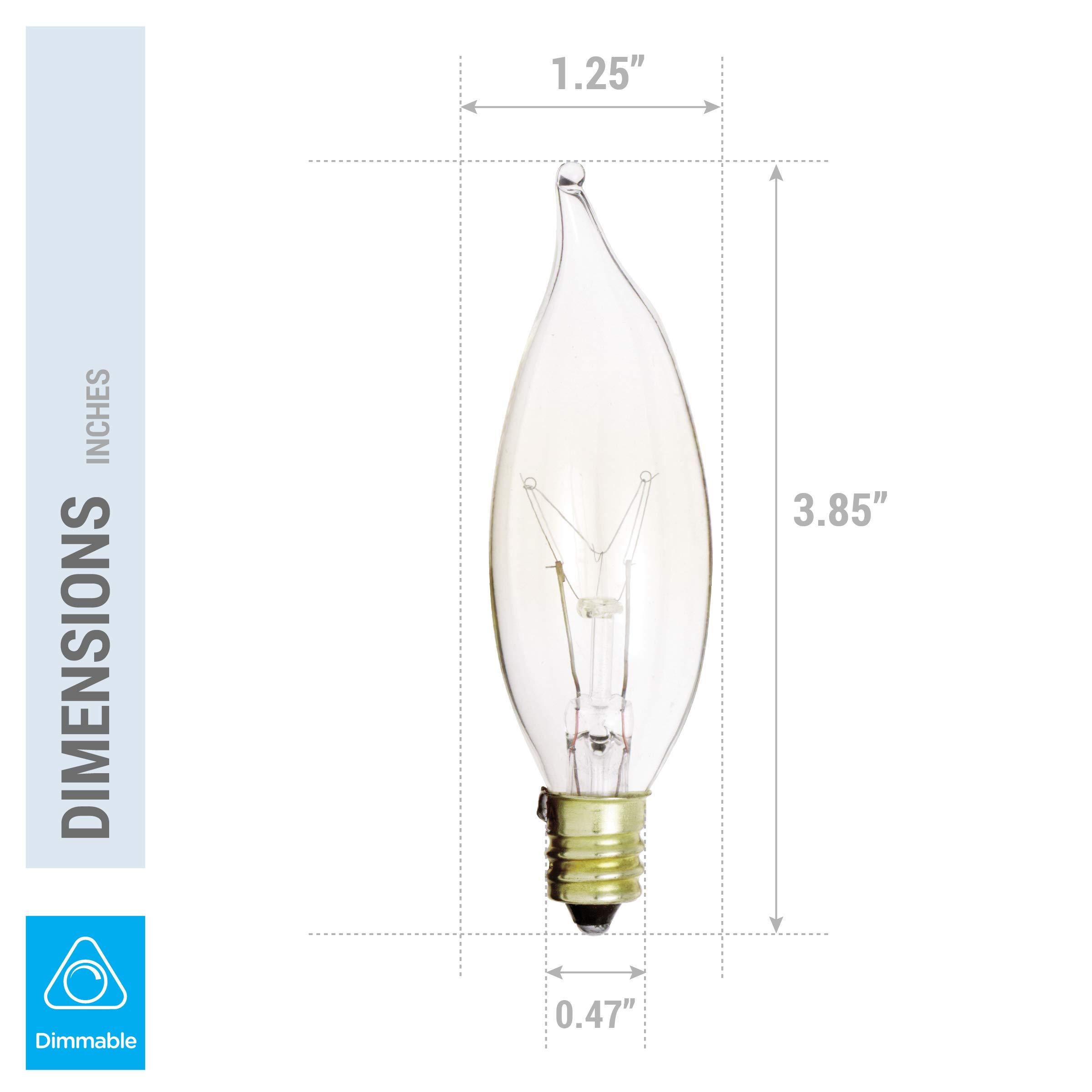 KOR KOR (Pack of 12) 25-Watt Clear Candelabra Base (E12) Flame Tip 120V Decorative Dimmable 25W Chandelier Lights Bulbs