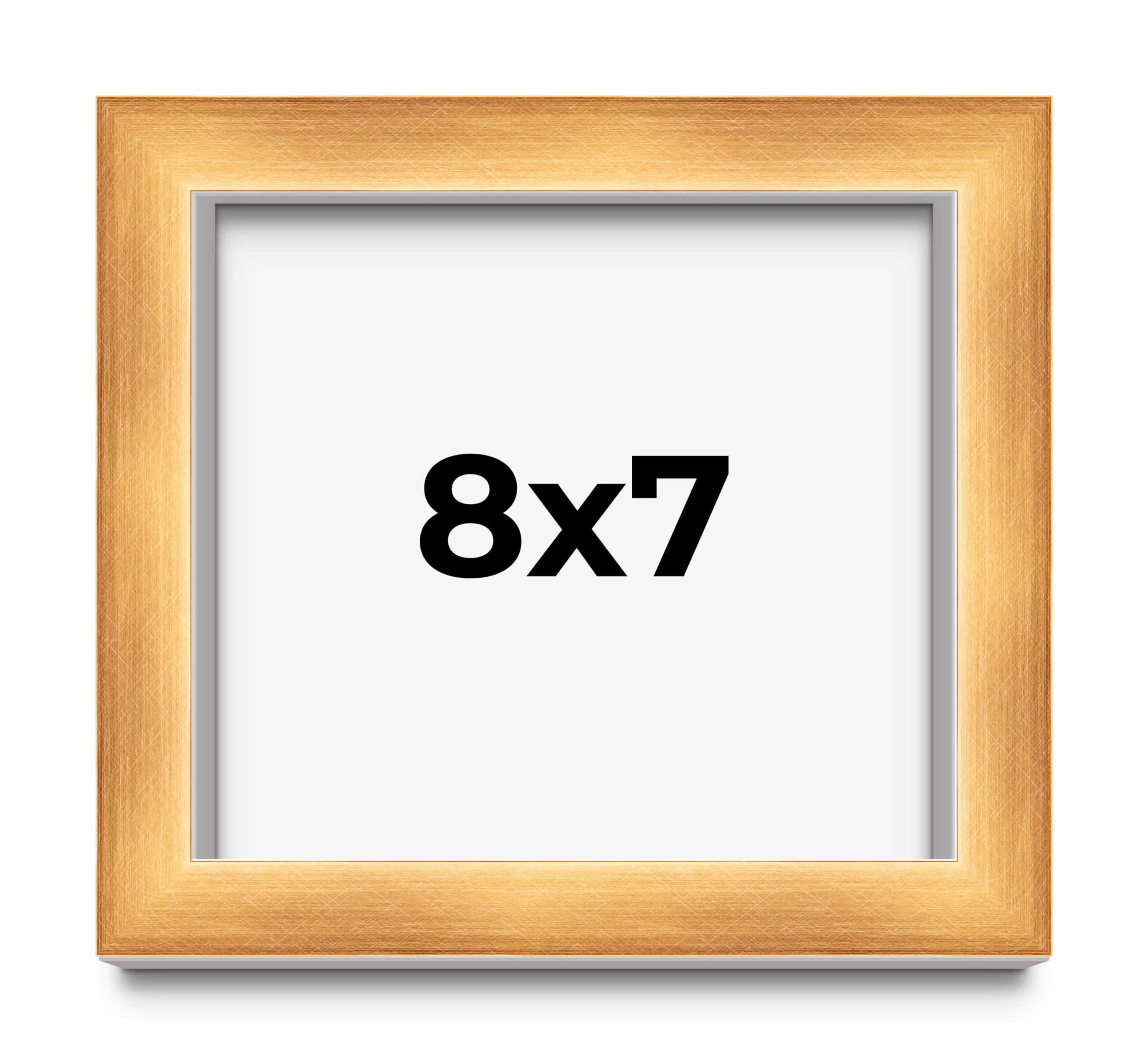 CustomPictureFrames.com 8x7 Shadow Box Gold Cross-Brushed Display Frame | 1.625 Inches Deep Solid Wood | UV Resistant Acrylic Plexiglass Front, Acid Free Backing and Hanging Hardware Included