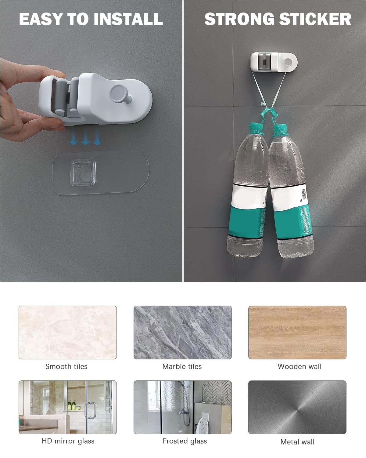 BEZOX BEZOX Mop Holder with Hook - Drill Free Wall Mount Broom Gripper, Cleaning Supplies Organizer Utility Holder - 1PCS