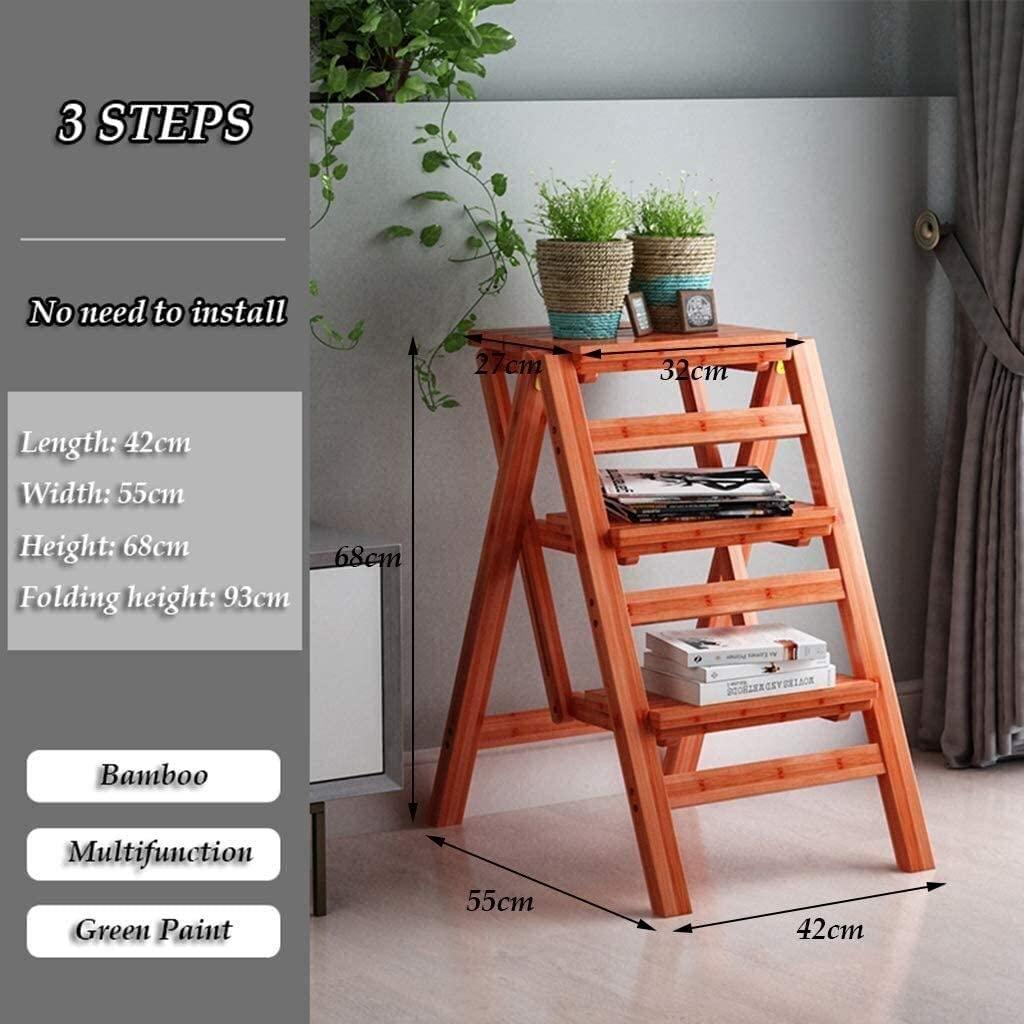 SLLSHG Home Folding Step Ladder Stool Wood Step Stool Folding Ladder Plant Stand 3 Steps Multifunction Foldable Step Stool-Shelving