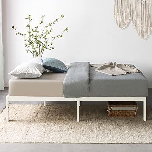Mellow Mellow Rocky Base E 14" Platform Bed Heavy Duty Steel White, w/ Patented Wide Slats (No Box Spring Needed)