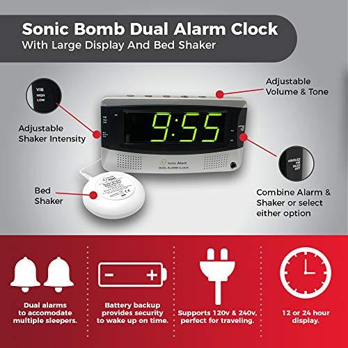 Sonic Alert Sonic Alert 0 Sonic Bomb Extra Dual Alarm Clock with Large Display-SBD375SS, Silver