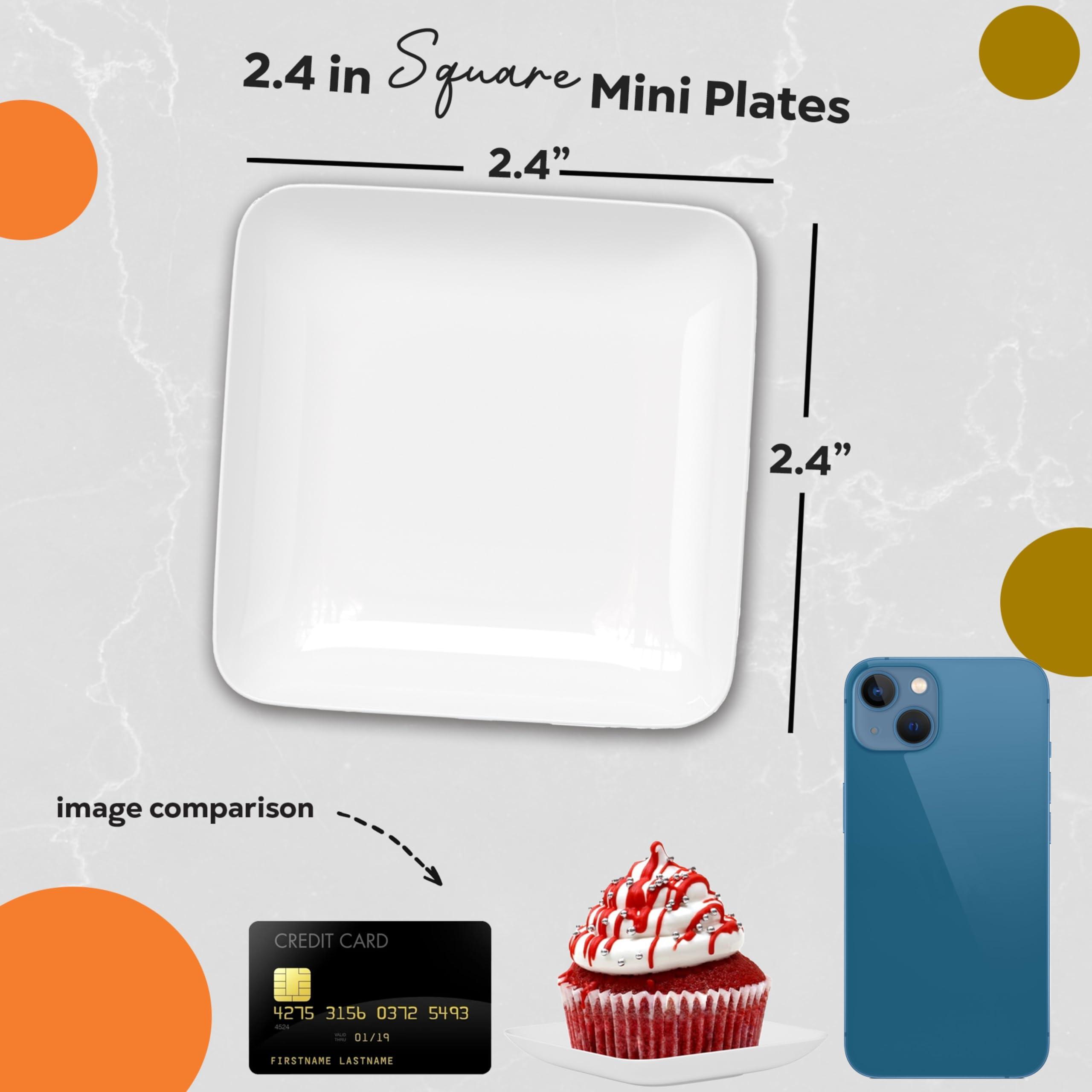 Exquisite Exquisite Tiny Mini Dessert Plates Disposable Appetizer Plates - 120 Pack 2.4 In. x 2.4 In. White Dessert Plates - Small Plastic Disposable Dessert Plates are BPA Free - Wedding Dessert Plates