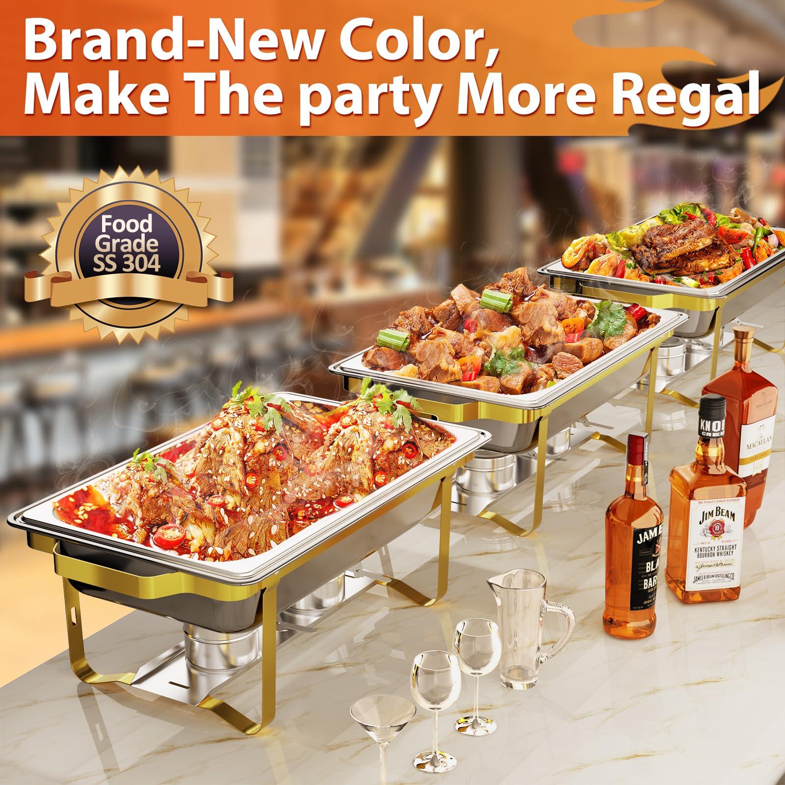 ROOMTEC ROOMTEC Chafing Dishes for Buffet 4 Pack, 8QT 304 Stainless Steel Chafing Dish Buffet Set, Chafers and Buffet Warmers Sets for Birthday, Wedding, Rolled-Edge Design, Gold and Silver