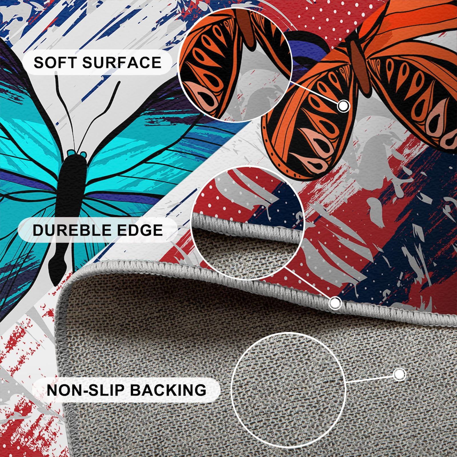 RUHEYIA Butterfly Area Rug, Watercolor Butterfly Carpet for Bedroom, with Non-Slip Backing Ideal Washable Flannel Carpet for Girl Living Room Office Home8 x 10ft