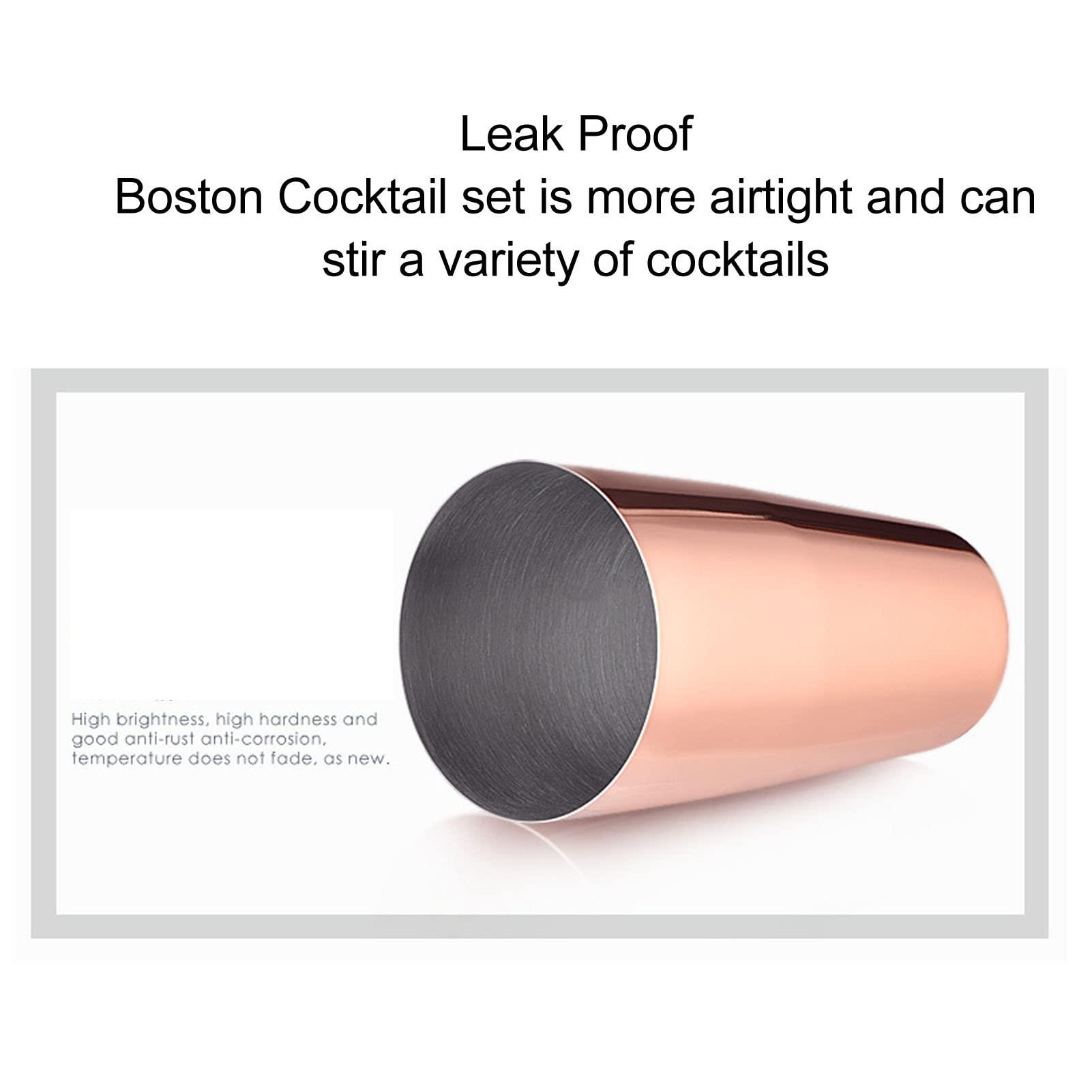 Yuecoom Boston Cocktail Shaker Set, Stainless Steel Rose Gold Glossy Surfaces Leakproof Boston Shaker Set for Drink Mixing