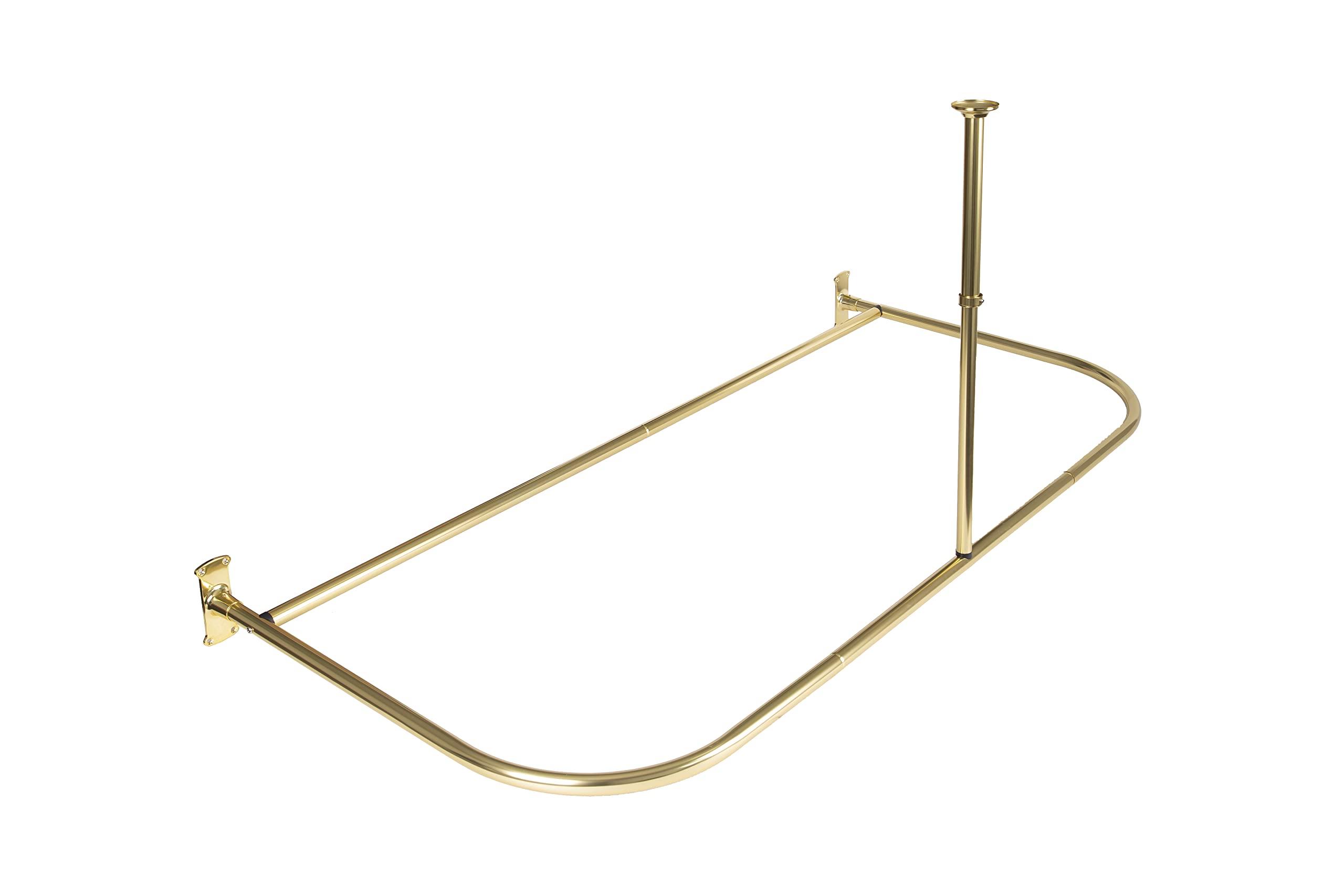 Utopia Alley Utopia Alley Rustproof Aluminum Shower Curtain Rod | D-Shape Shower Rod with Ceiling Support, Perfect for Freestanding Tub & Shower, Gold + White Curtain Combo (61"L x 28"W)