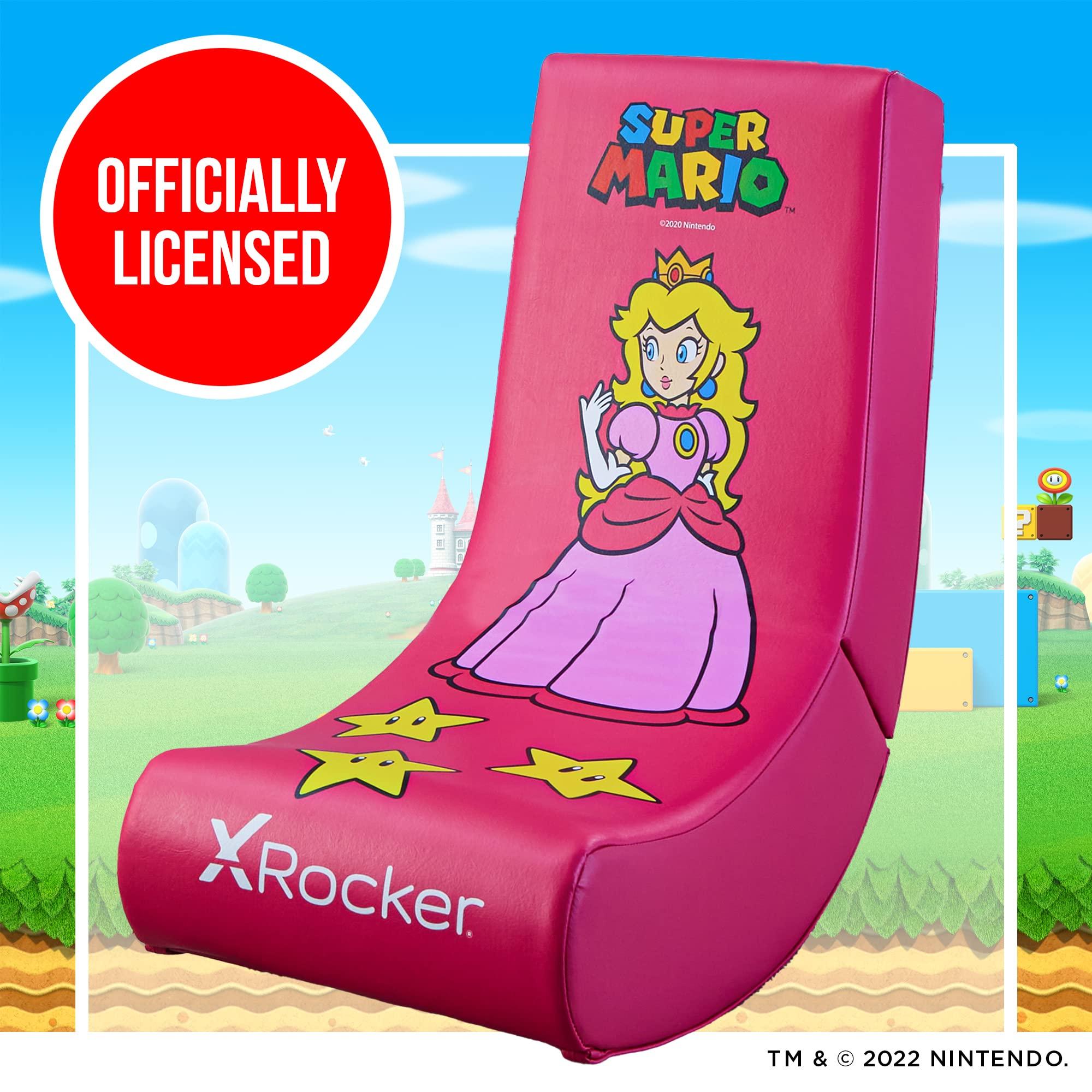 X Rocker X Rocker Super Mario Peach Video Gaming Floor Chair, Official All-Star Edition Nintendo Collectible, Faux Leather, Foldable, 5000201, 33.46\" x 16.14\" x 25.59\", Princess Peach Pink