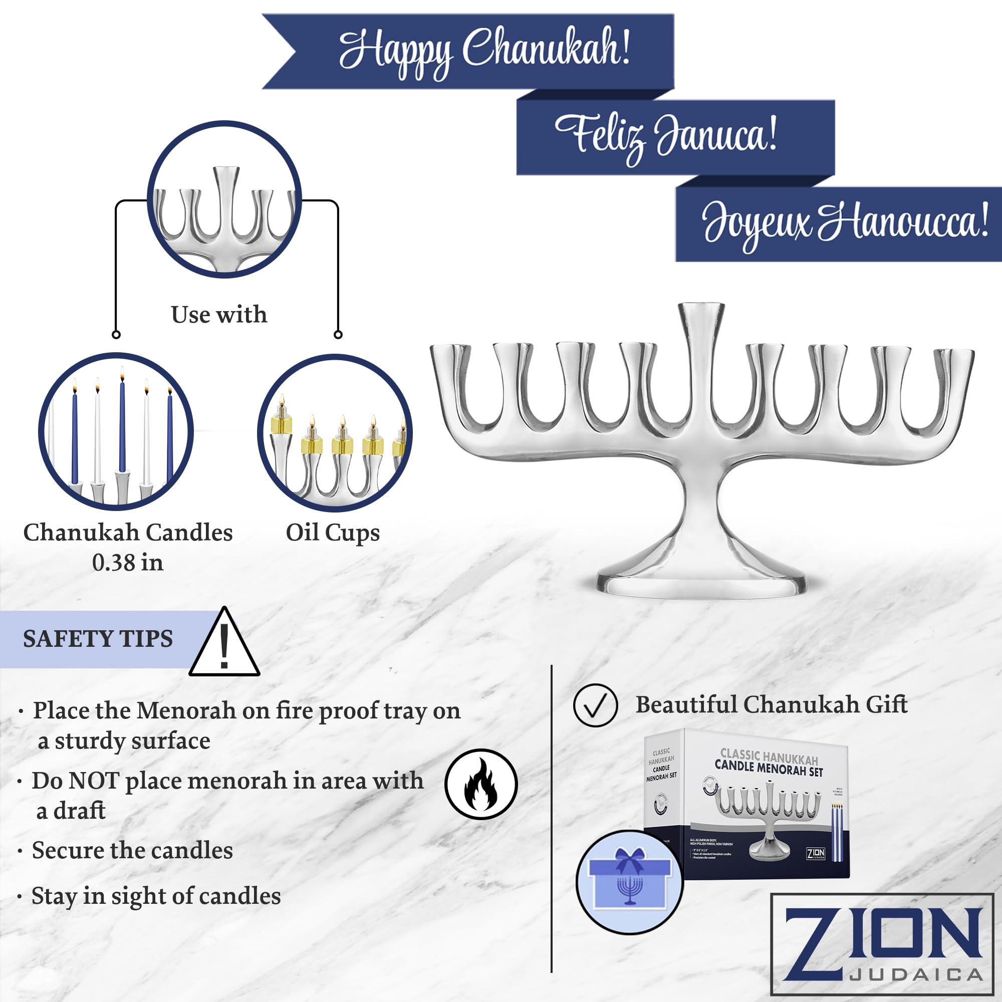 Zion Judaica Ltd Zion Judaica Stunning Sleek Designers Menorah for Hanukkah High Polished Traditional Candle and Oil Chanukiah Classic Chanukah Minorah