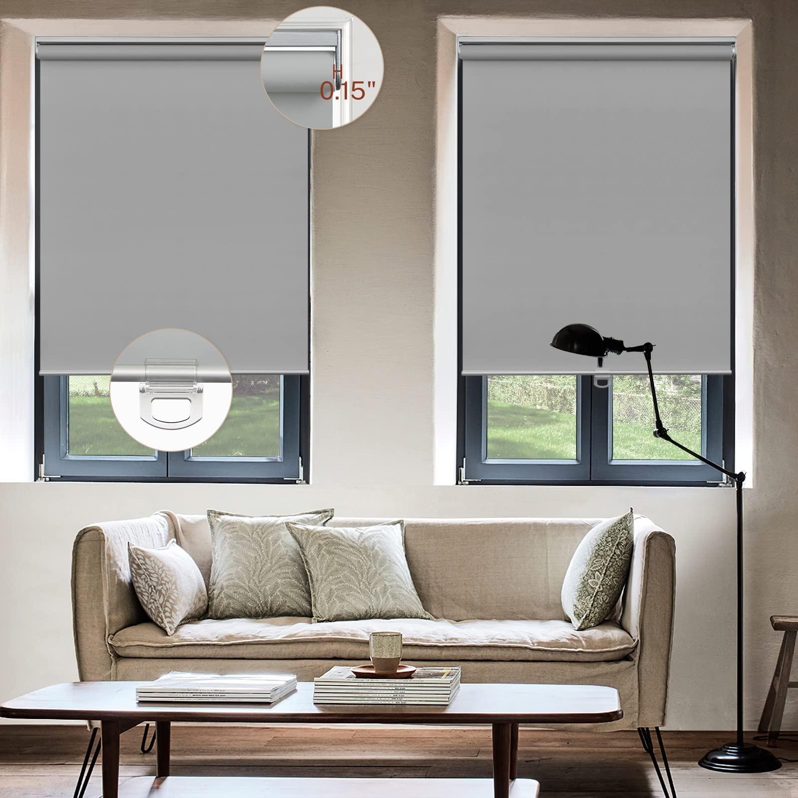 Keego Keego Spring Easy to Lift Window Blinds & Shades Cordless Roller Blinds Easy to Install UV Protection Shades for Windows Privacy Durable Window Roller Blinds for Home (Blackout, Grey, 33w x 42h)