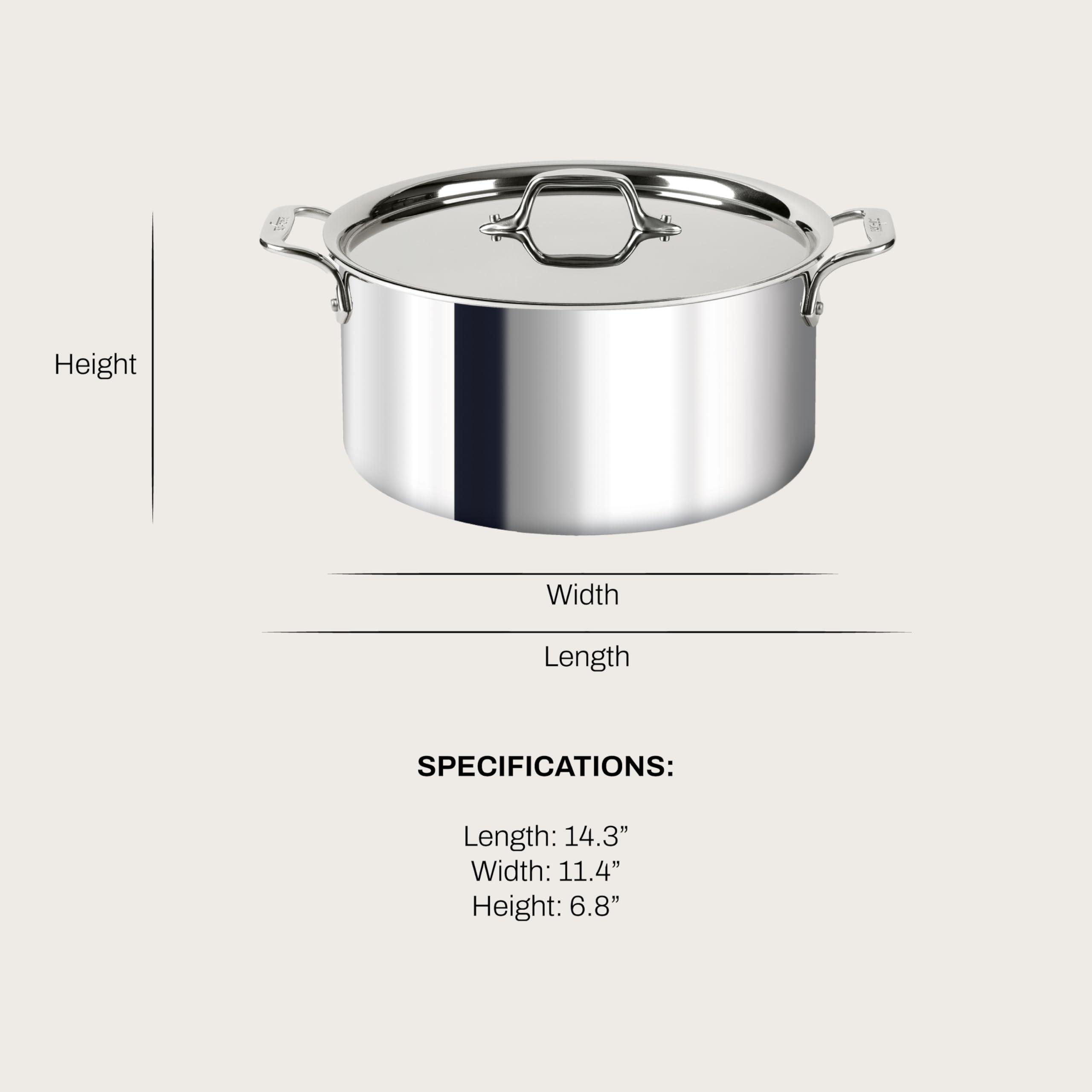 All-Clad All-Clad D3 3-Ply Stainless Steel Stockpot with Lid 8 Quart, Induction, Oven Broiler Safe 600F, Silver