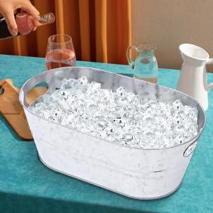Generic Galvanized Beverage Tub,Galvanized Bucket Beer Champagne Cocktail Cooling,Galvanized Steel Metal Oval Tub for Chilling Beer
