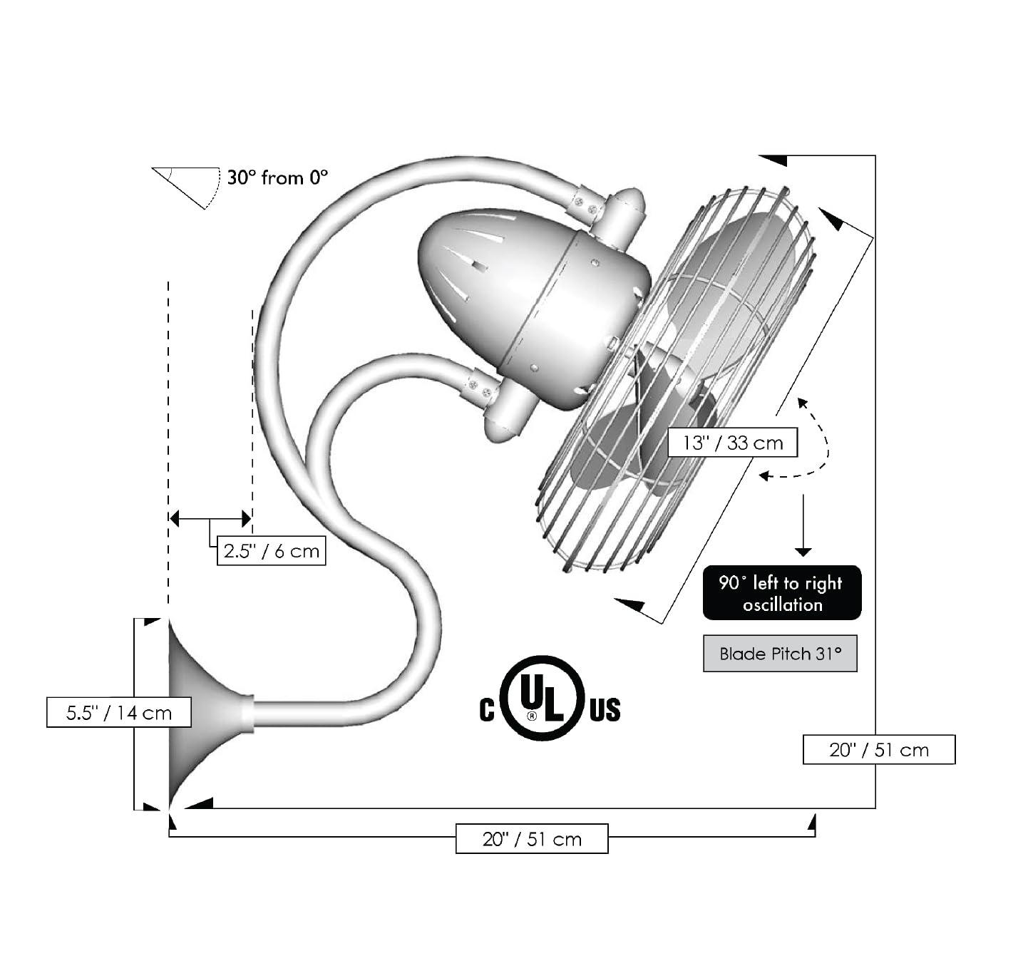Matthews Fan Company Matthews ME-TB Melody 13\" Indoor/Outdoor Damp Rated 90 Degree Oscillation Metal Wall Fan with Wall Control, Ideal for Small, Awkward Spaces or in Front of HVAC Ducts, Textured Bronze