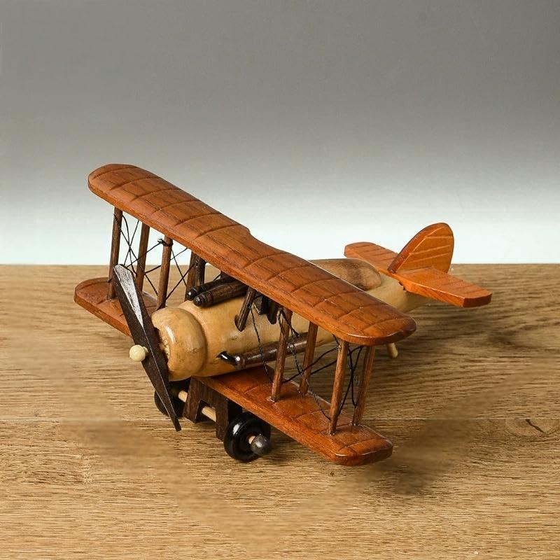 SHOUYANUS Retro Wood Airplane Decoration, Plane Model for Home (8.1\" x 7.87\" x 3.74\")