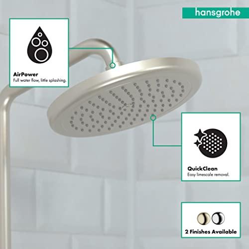 hansgrohe hansgrohe Croma 9-inch Showerhead Premium Modern 1-Spray RainAir Air Infusion with Airpower with QuickClean in Brushed Nickel, 26465821,Small