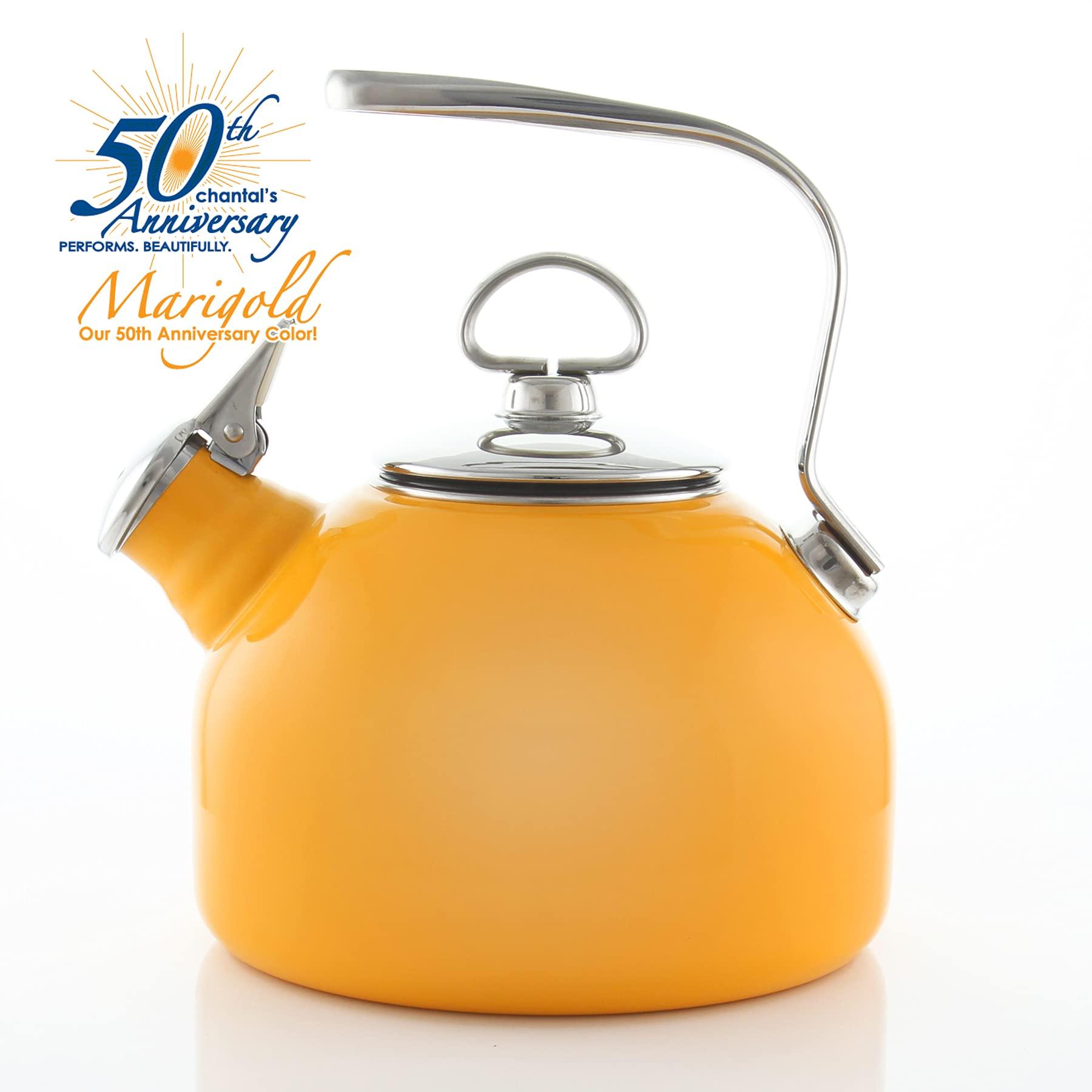 Chantal Chantal Classic Teakettle, 1.8 QT, Enamel On Steel, 2-Tone Harmonica Whistle, Rapid Boil and Even Heating (Marigold)