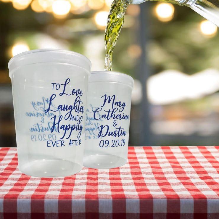 Balloons Tomorrow.com Custom Party Cups Personalized with your Logo or Message Disposable or Reusable 16 oz Plastic Stadium Cups Starting at Set of 10 - White