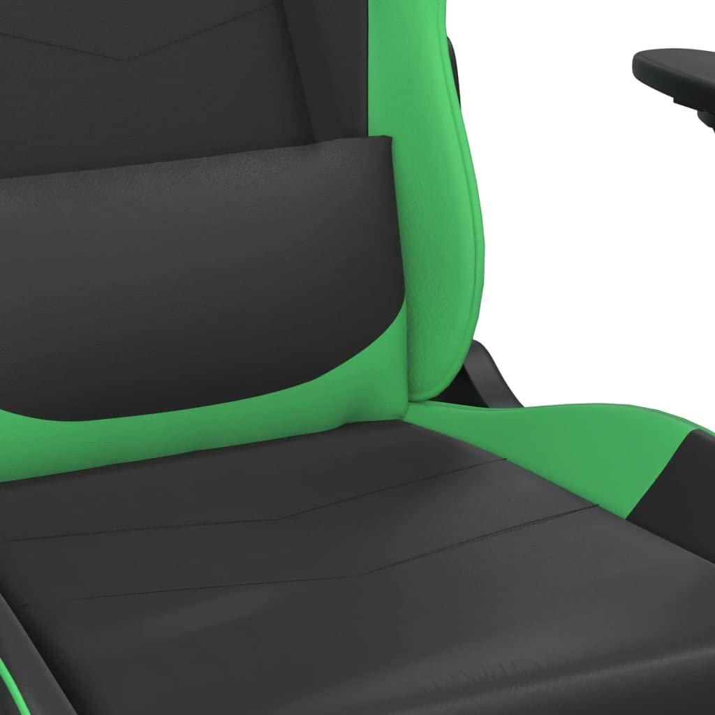 PSFANMZX Massage Gaming Chair with Footrest,Gaming Chair with Footrest,Gaming Chair,Office Chair with Foot Rest,Gaming Chairs for Adults,for Office,Study Room,Game Room, Black&Green Faux Leather