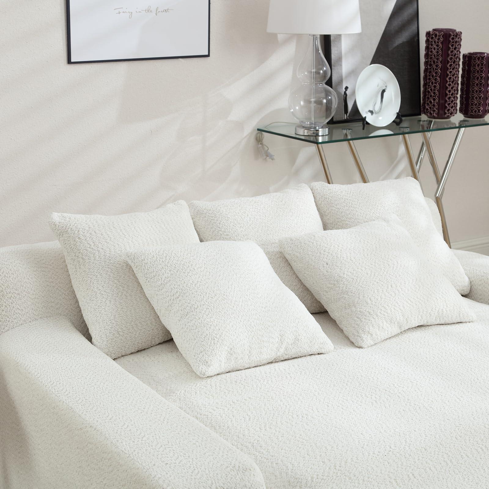 GEEVIVO Oversized Chaise Lounge Chair Indoor,52" Upholstered Cozy Chenille Sofa,Comfy Cloud Sofa with 5 Pillows,Modern Lounge Couch,Deep Seat Sofa,Loveseat Sleeper Chair Sofa Bed for Living Room(White)