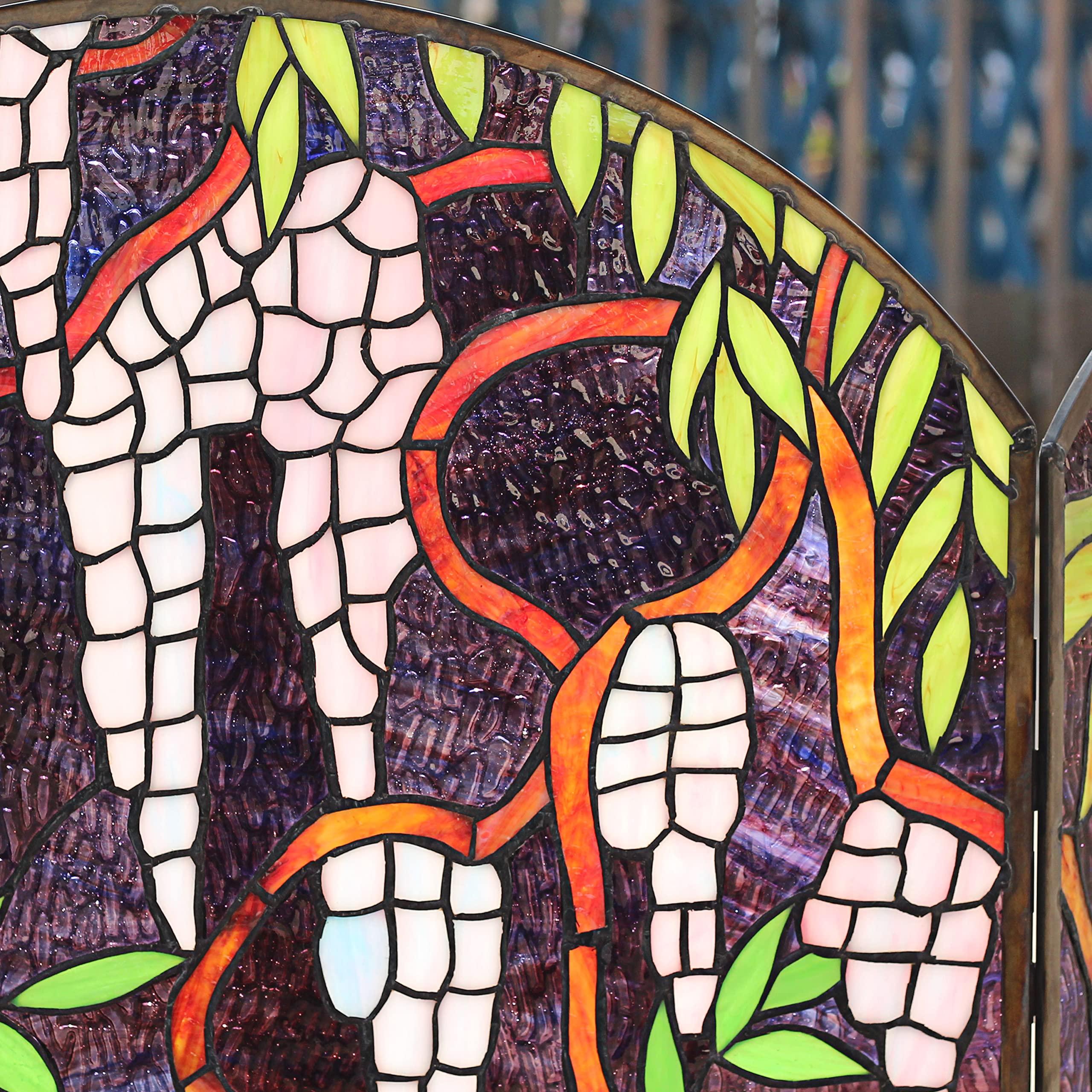 CHLOE CHLOE Lighting CORINTH Tiffany-Style Stained Glass Grape Design Fireplace Screen 42\" Wide