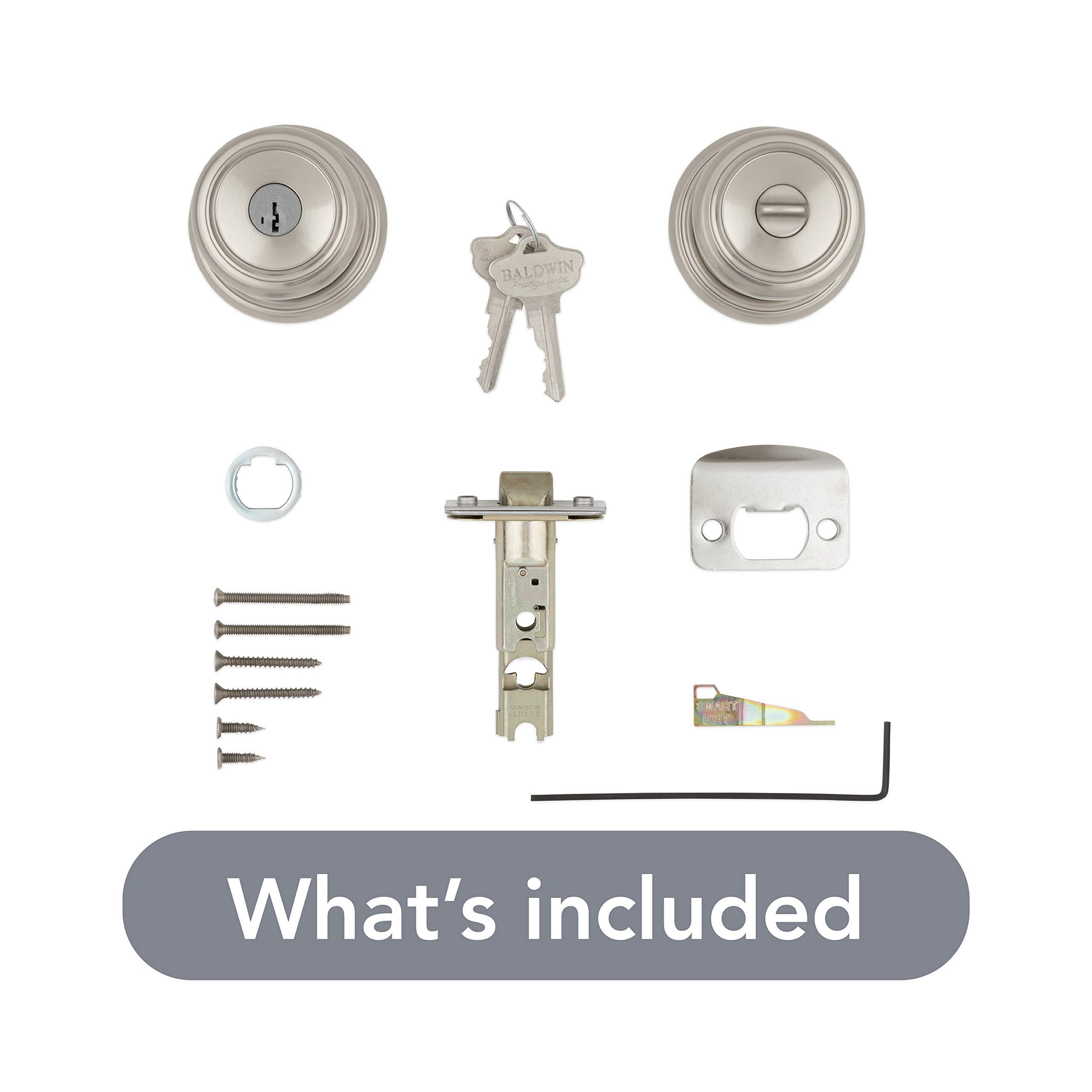 Baldwin Baldwin Alcott, Entry Door Knob Handle with Keyed Lock Featuring SmartKey Re-key Technology and Microban Protection, in Satin Nickel