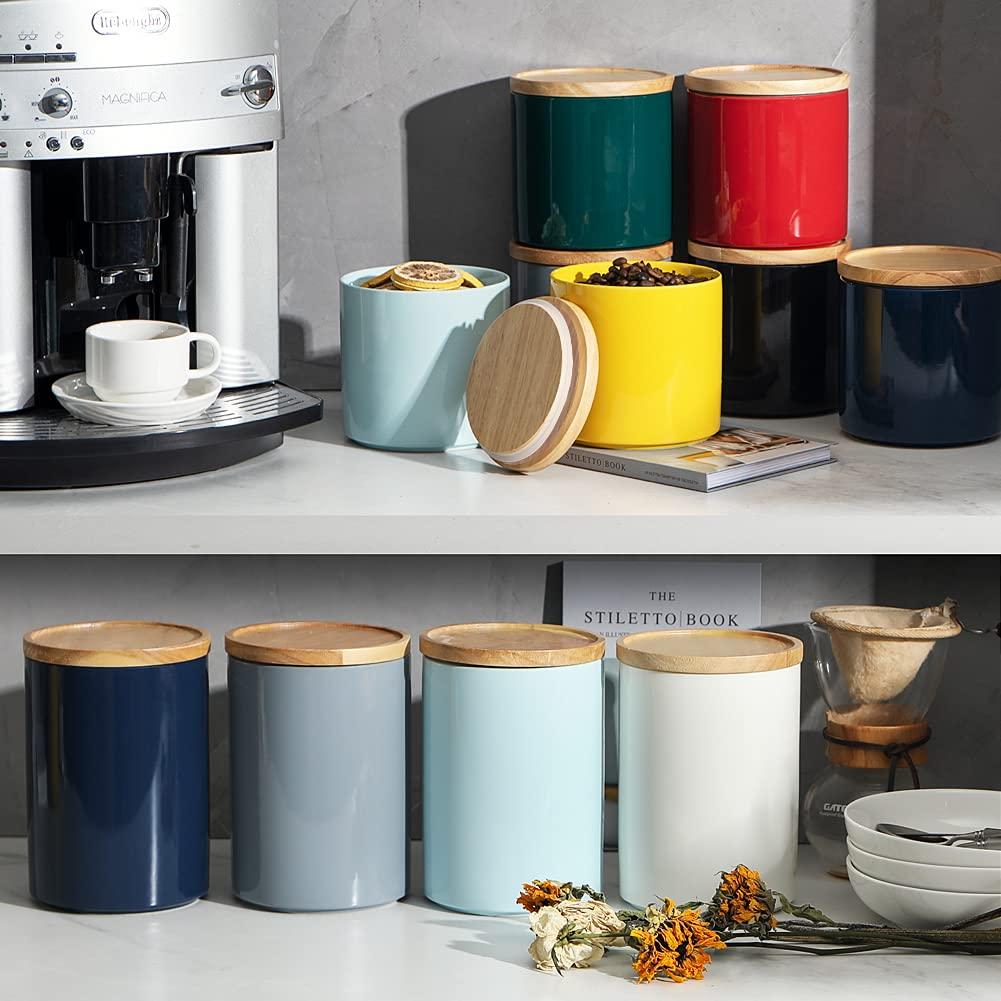 Sweejar Sweejar Kitchen Canisters Ceramic Food Storage Jar, Stackable Containers with Airtight Seal Wooden Lid for Serving Coffee Bean, Flour, Tea, Cookies and More - 58 Fl Oz (Red)