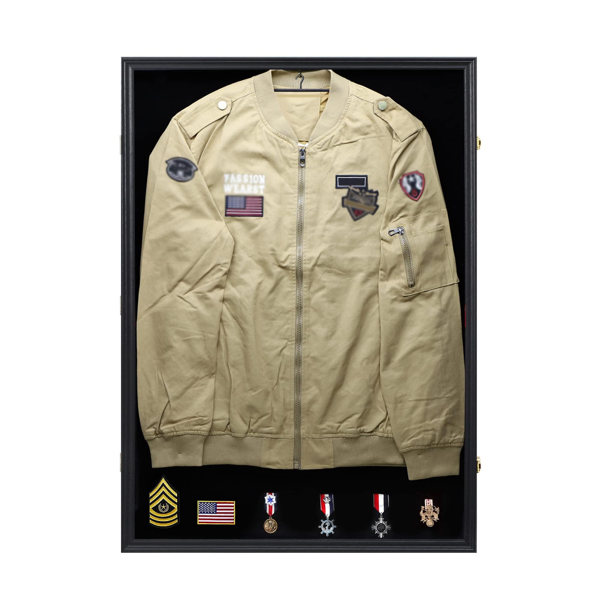 IHEIPYE Iheipye Military Uniform Shadow Box - Police Uniform Display Case - Jacket Display Box with 98% Uv Protection Acrylic and Hanger for Navy Police Officer Uniform Jacket XXL Sport Shirt, Black