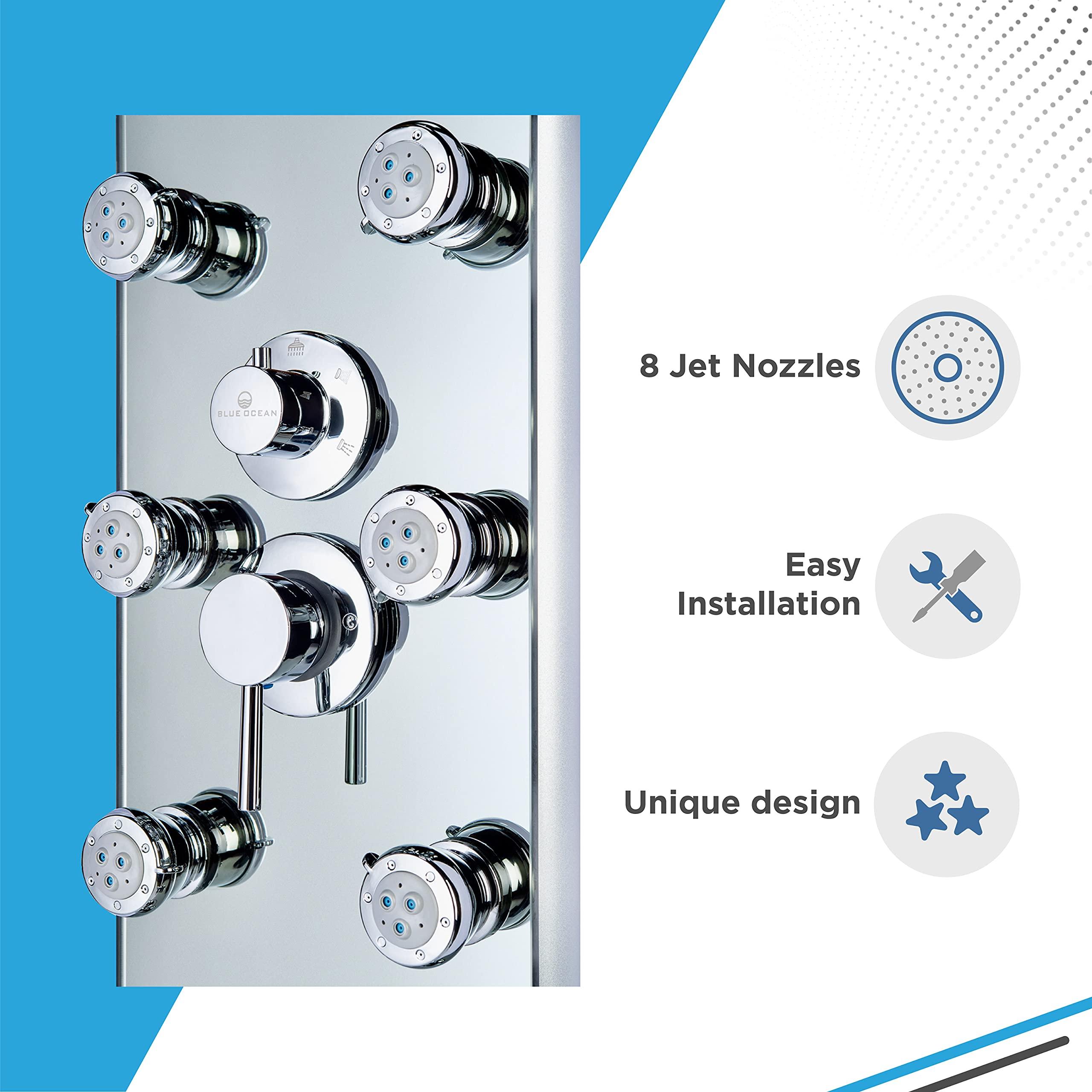Blue Ocean Blue Ocean 52" Aluminum SPA392M Shower Panel Tower with Rainfall Shower Head, 8 Multi-functional Nozzles