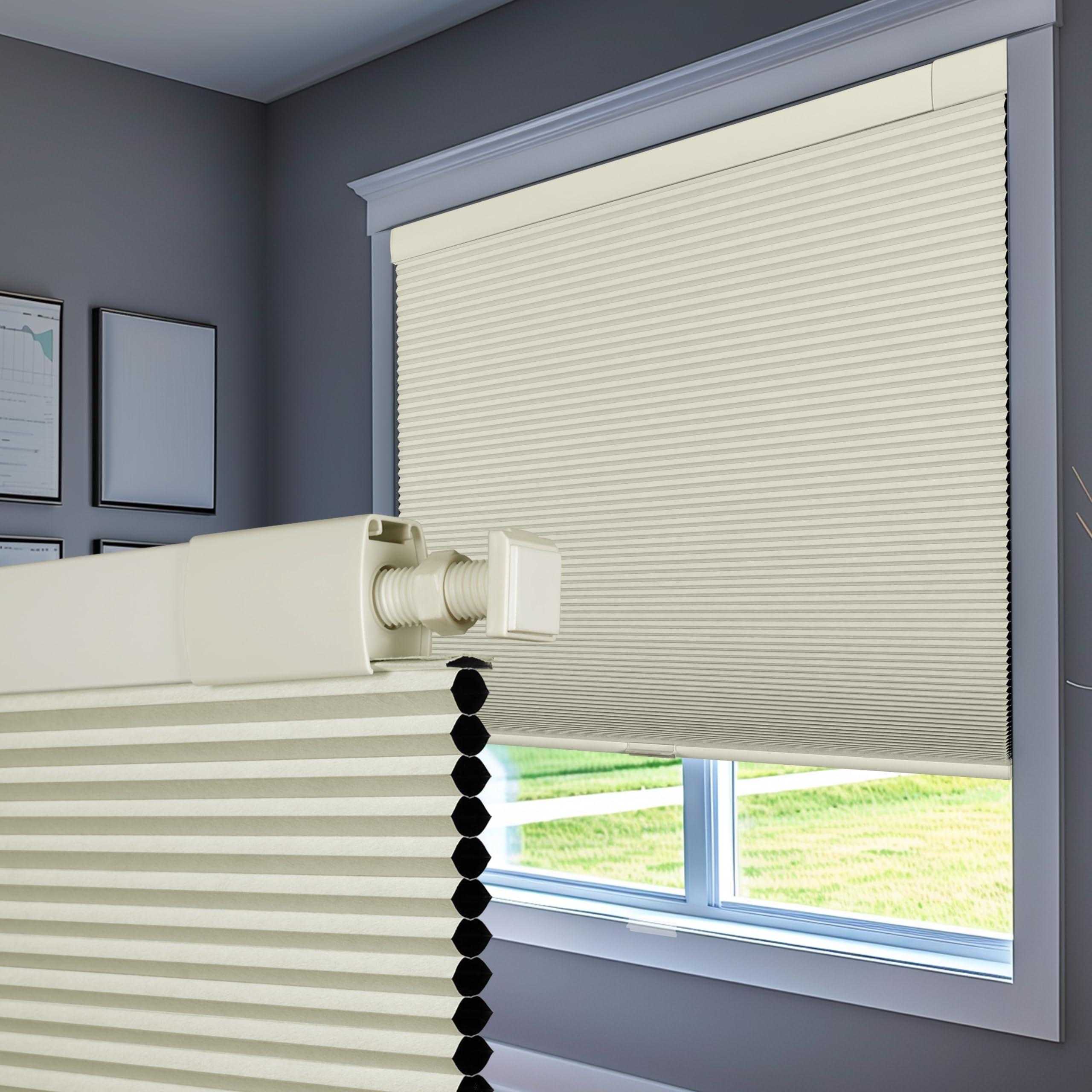 Boolegon Boolegon No Drill Blinds for Windows Blackout Cellular Shades Cordless No Tools Honeycomb Pull Down Blinds Easy Install No Screws Cellular Blinds for Door, Home, Beige, 34.5" W x 64" H