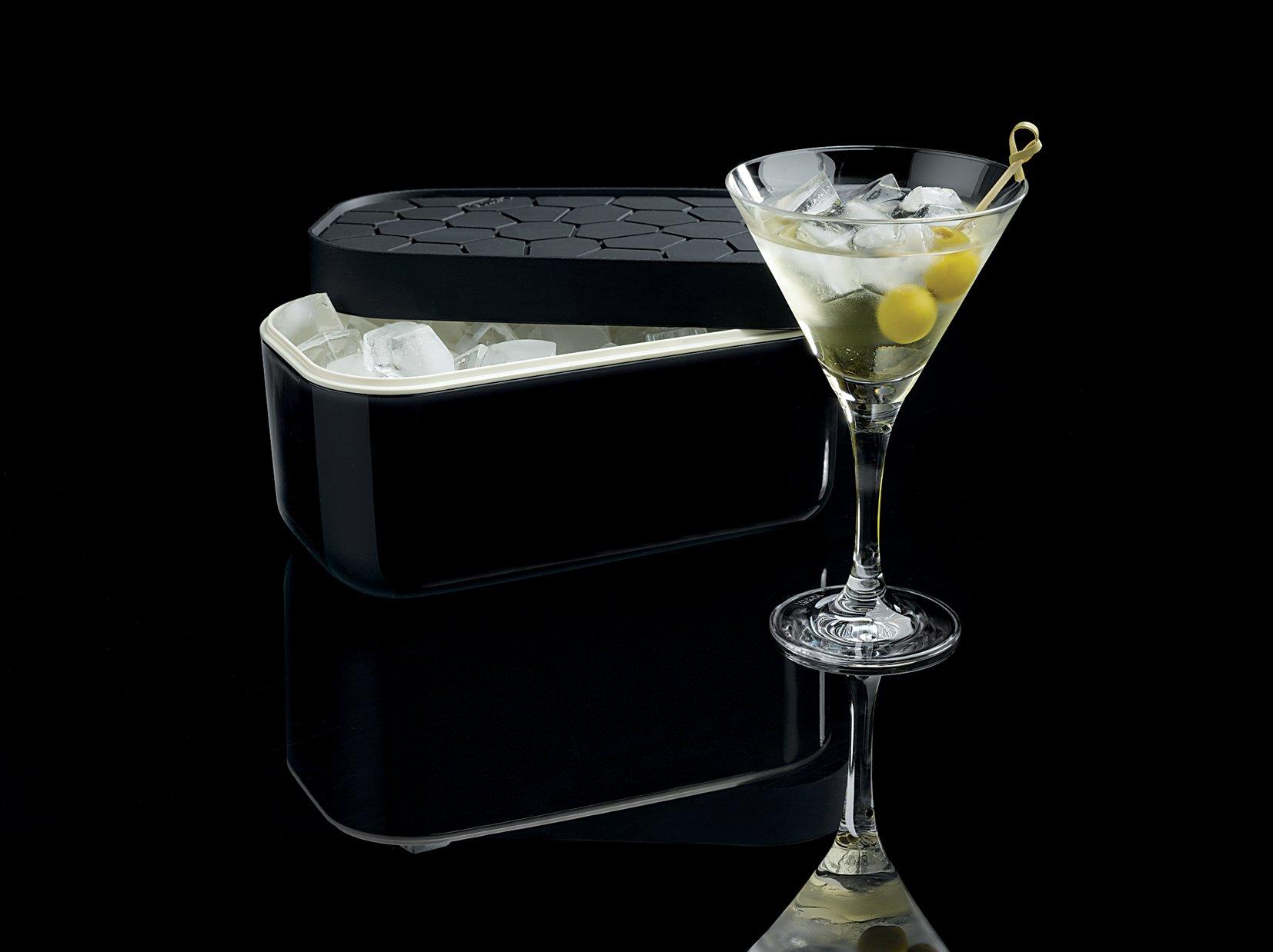 Lekue Lekue Ice Box | Ice Cube Tray For Freezer With Lid & Bin | Made With 100 Percent Platinum Silicone | Elegant And Retro Style Ice Cubes | For Cocktails, Ice Tea & Coffee And More | Black