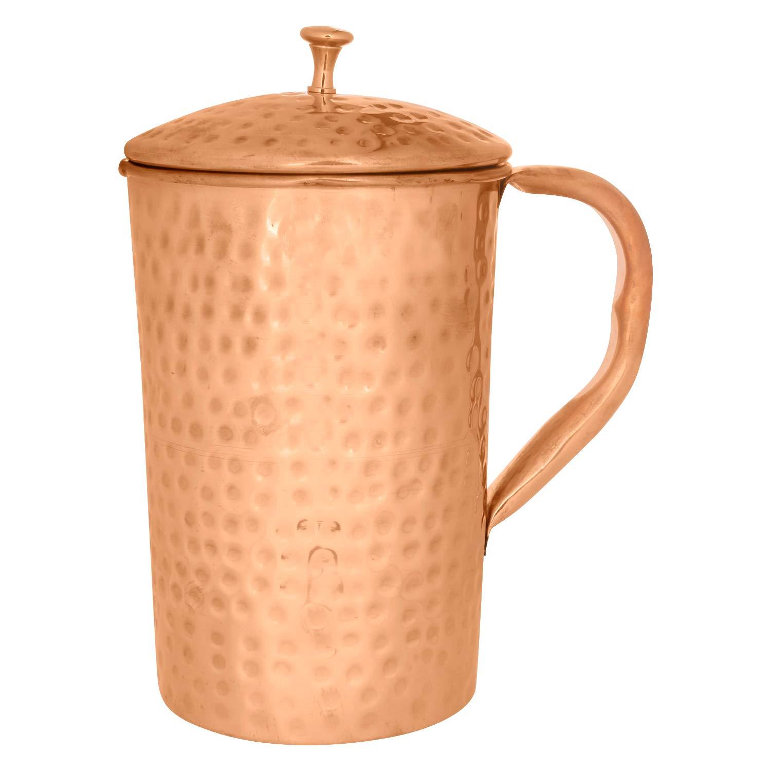 Zap Impex Zap Impex Pure Copper Pitcher with a Lid, Large Size Solid Copper, Copper Water Hammered Jug, Capacity 54 Oz/1600ml, Copper Carafe For Home, Hotels & Gifting