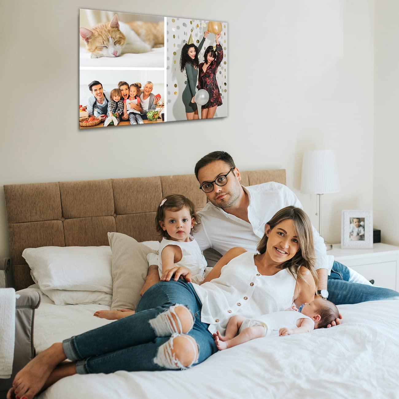 QIXIANG Personalized Canvas Art Custom Portrait Painting Print Your Family Holiday Photo on Canvas 3 Images Collage Picture Framed Digital Printed (24"x36"(60x90cm) Frame, Collage Photo-3)