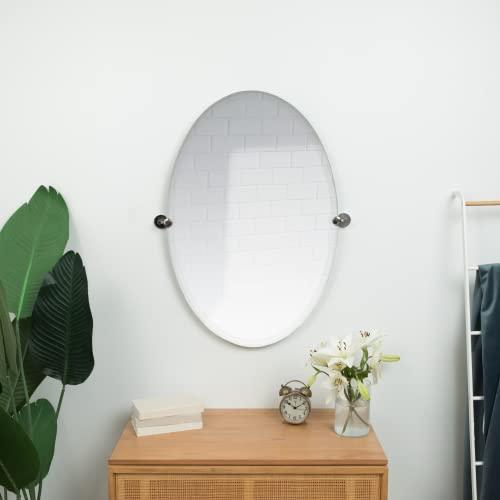 Hamilton Hills Hamilton Hills 24x36 inch Frameless Oval Pivot Wall Mirror with Black Rounded Wall Brackets | Large Circular Tilt & Pivoting Bathroom Mirror | Bedroom, Farmhouse Hanging Oval Wall-Mounted Vanity