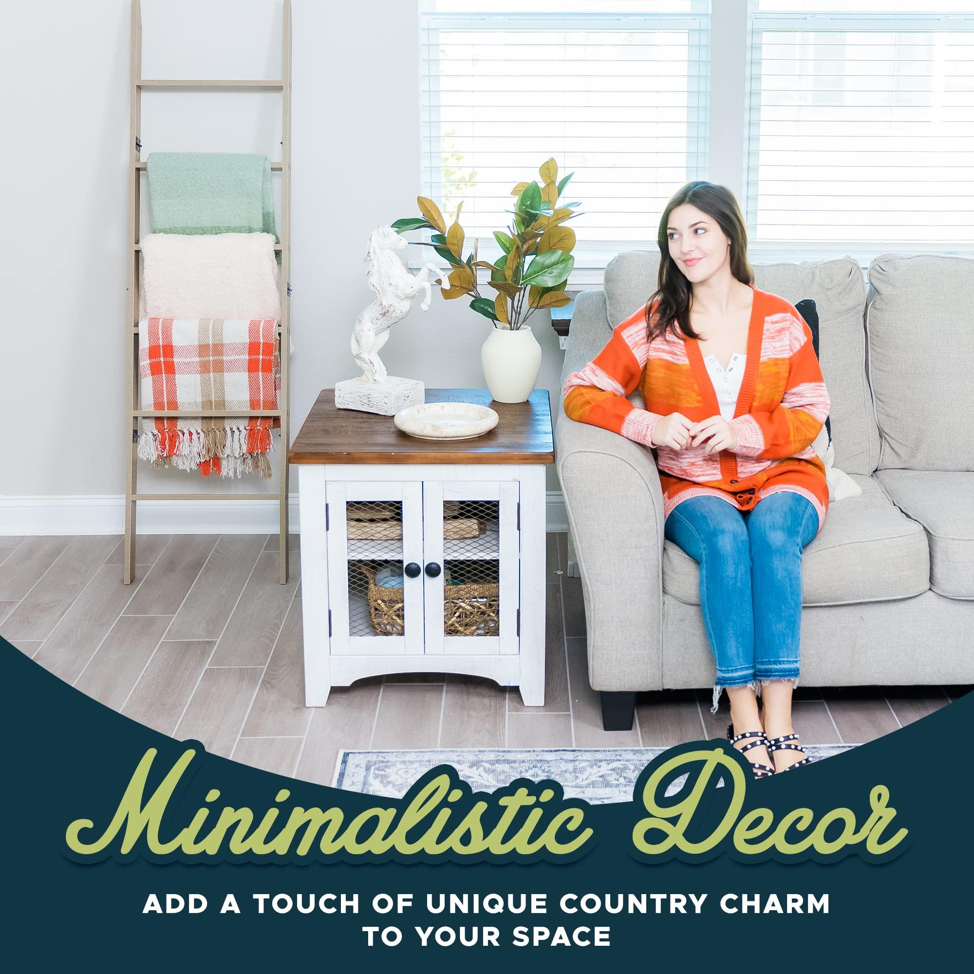 RELODECOR Blanket Ladder for Living Room and Bedroom, 5ft 8 inch, 6-Tier Wall Leaning Laminate Snag Free Construction (Smokey Oak) Rustic Decorative Farmhouse Blanket Storage, Quilt Rack, Ladder Shelf