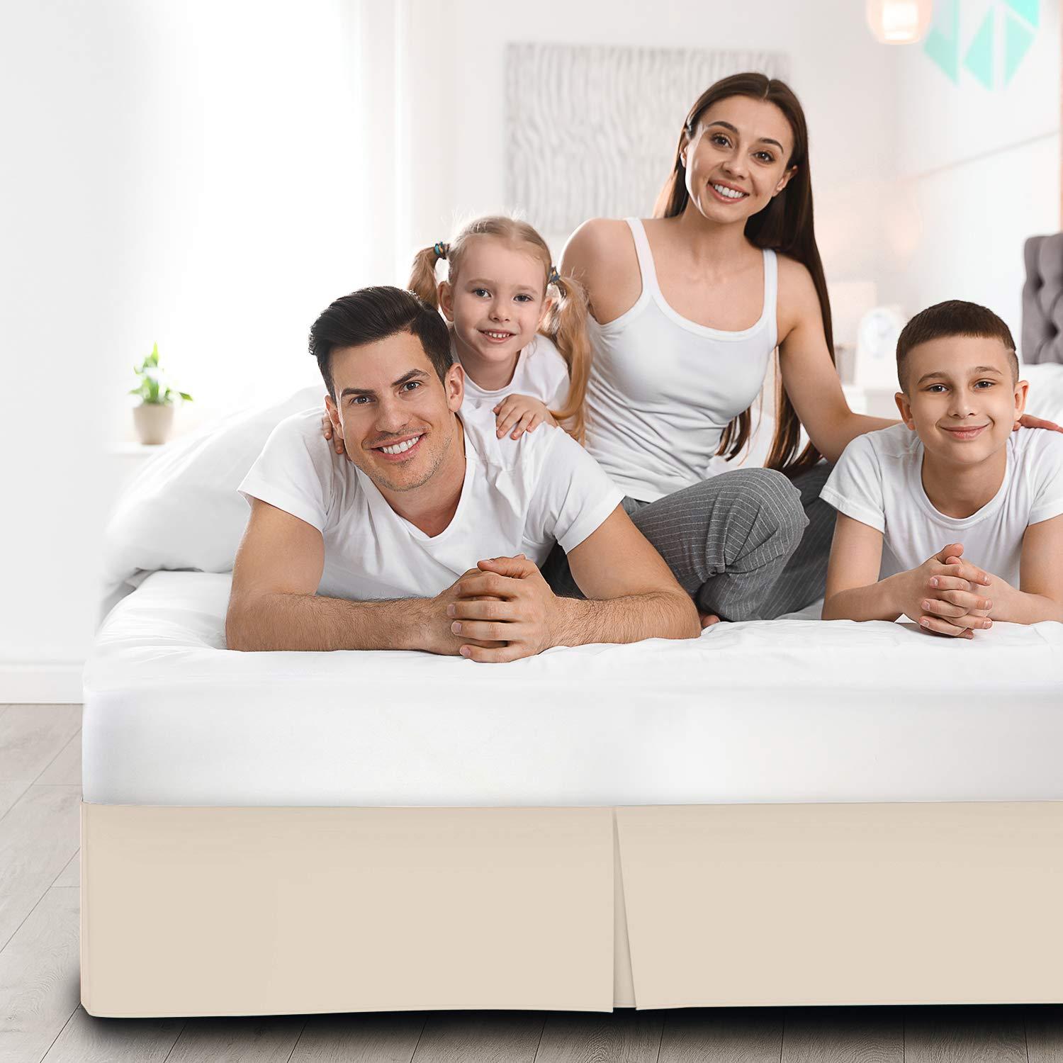 Ammara Linen Ammara Linen Pleated Bed Skirt Easy Fit Bed Skirt 21 Inch Tailored Drop - King 78 x 80 Inches - Ivory - 1000 Thread Count Brushed Egyptian Cotton Wrinkle Resistant