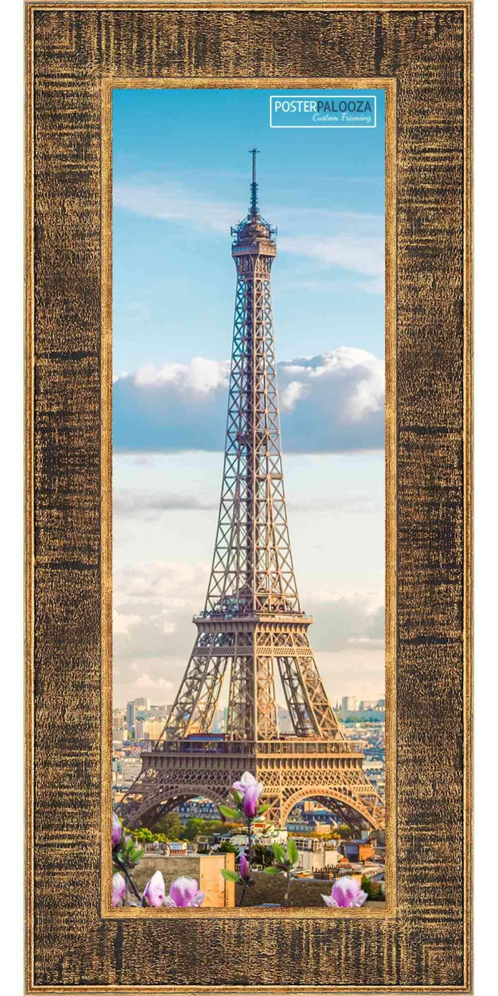 Poster Palooza Poster Palooza 12x36 Frame Black and Gold Distressed Solid Wood Picture Frame | 1.625 Inch Moulding Width | with UV Acrylic Plexiglass, Foam Board Backing & Hanging Hardware Included